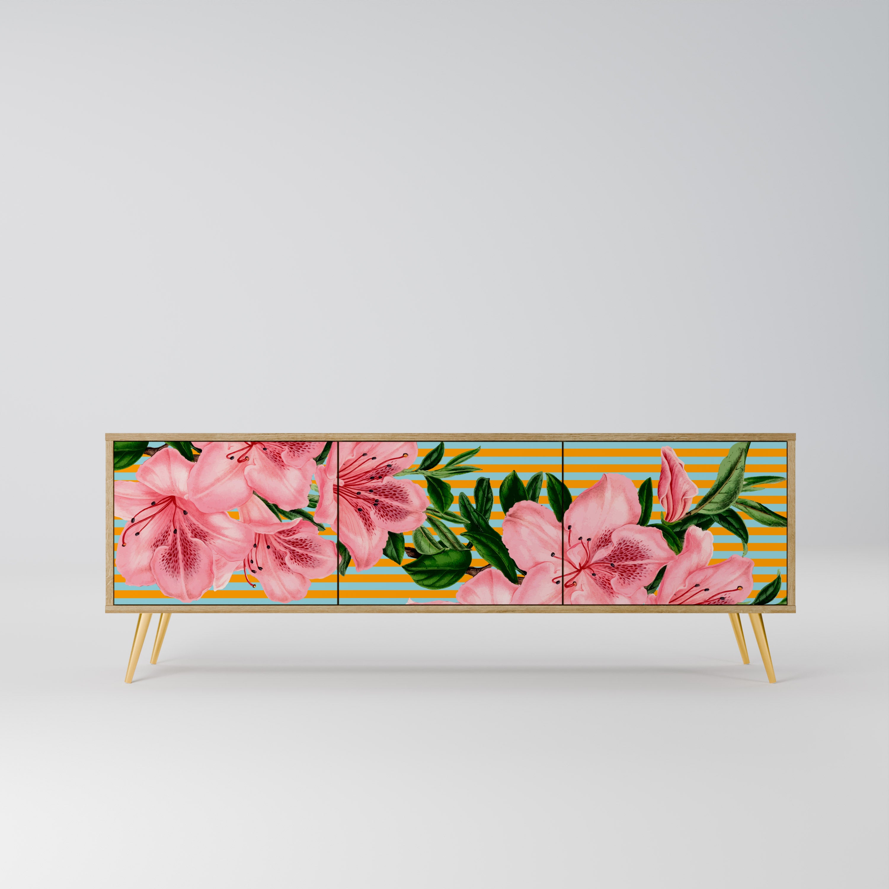 Mueble de TV de 3 puertas FRAGILE BEAUTY con efecto roble