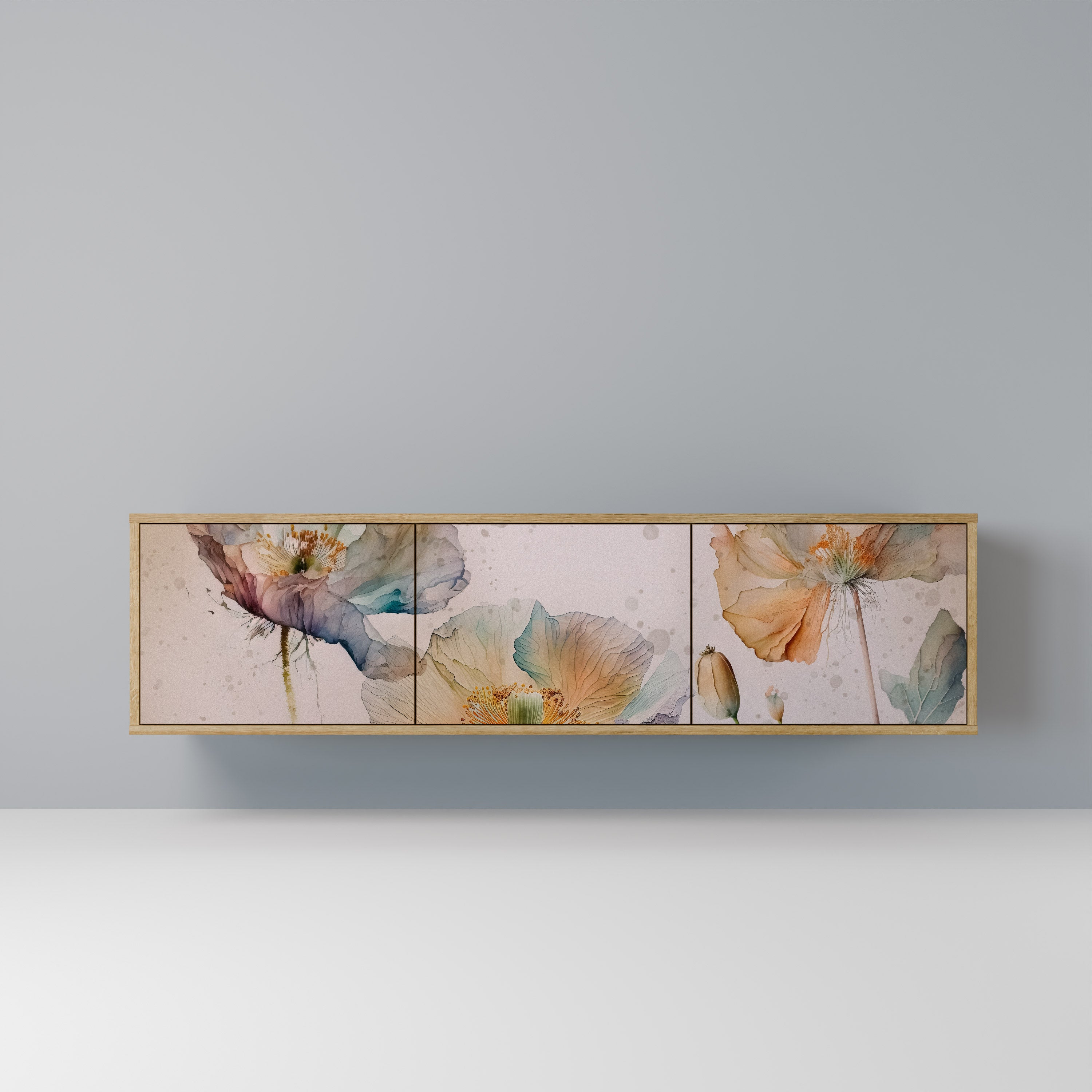 Mueble de TV SOFTEN POPPY de 3 puertas con efecto roble