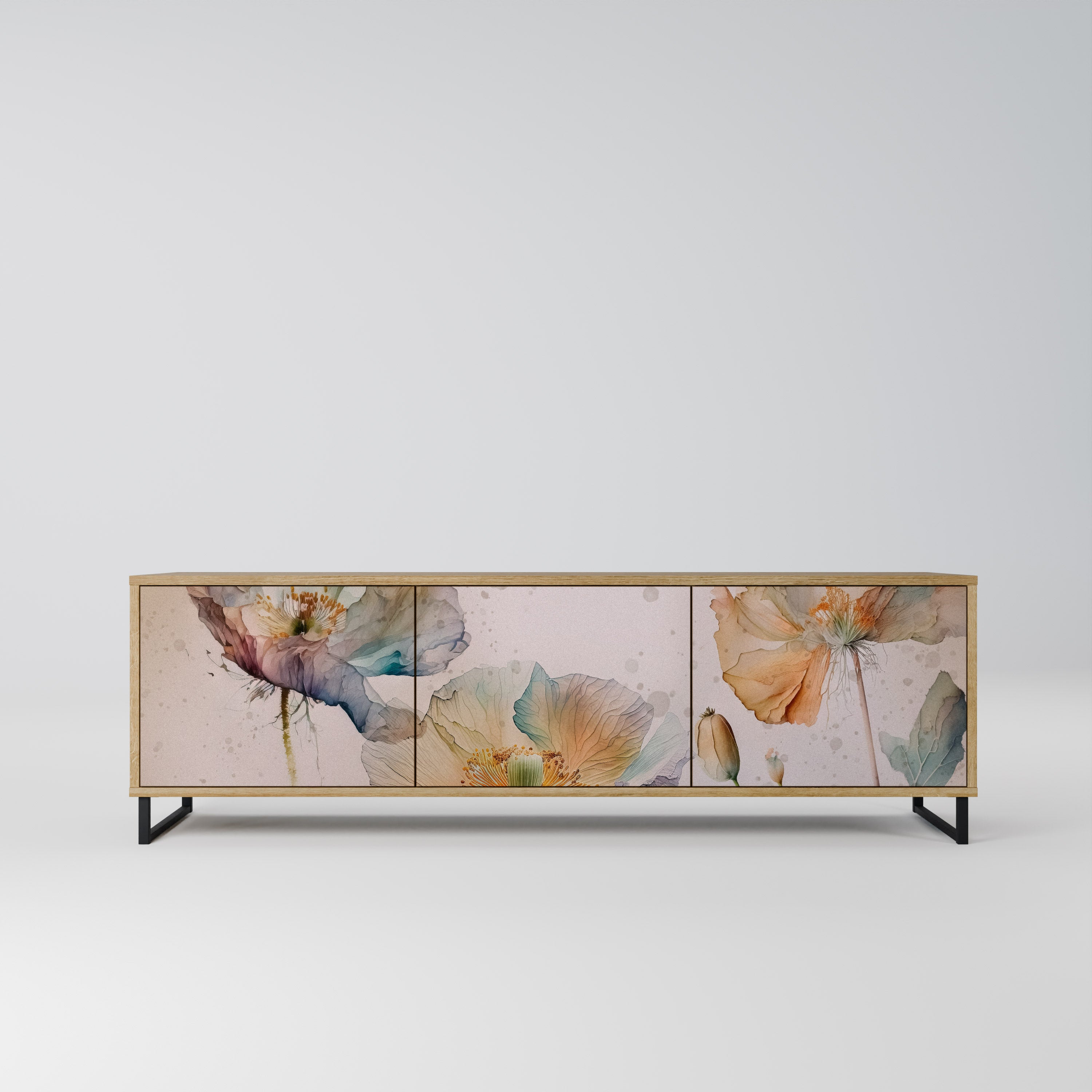 Mueble de TV SOFTEN POPPY de 3 puertas con efecto roble