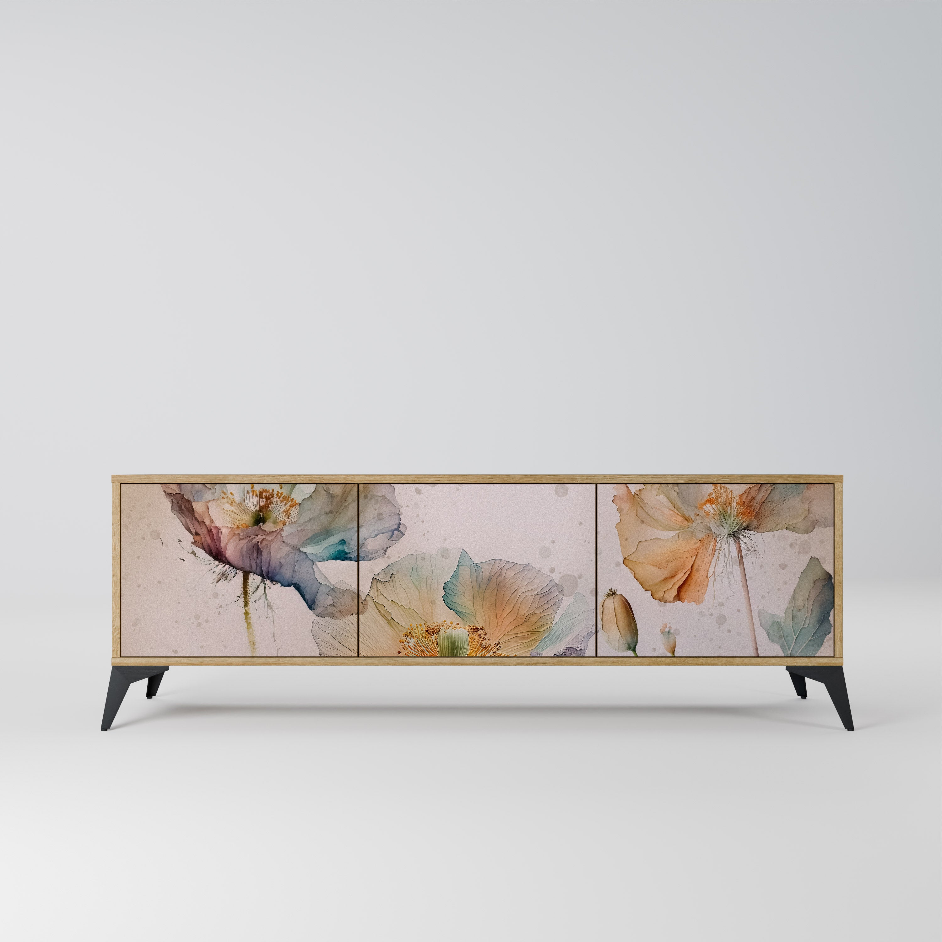 Mueble de TV SOFTEN POPPY de 3 puertas con efecto roble