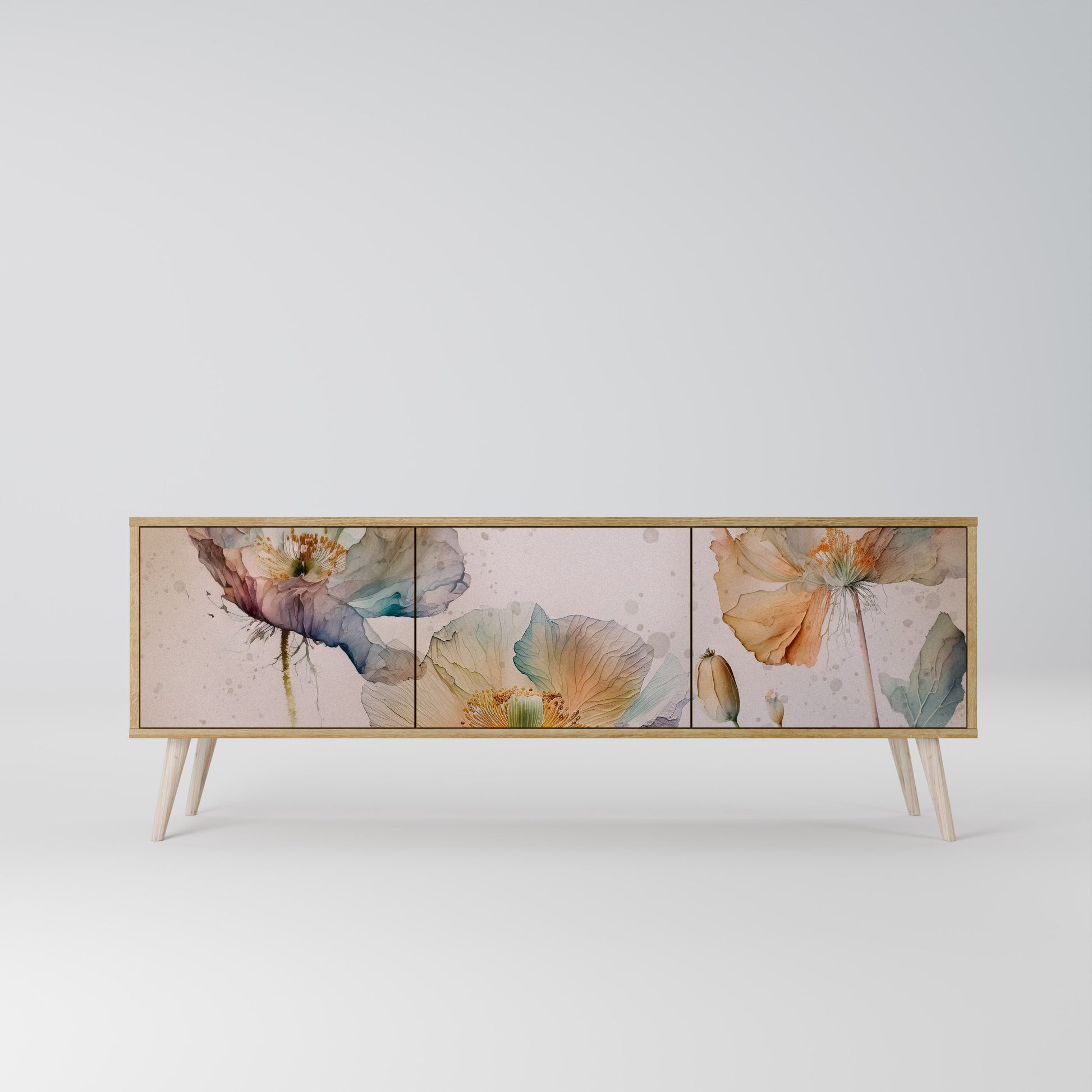 Mueble de TV SOFTEN POPPY de 3 puertas con efecto roble