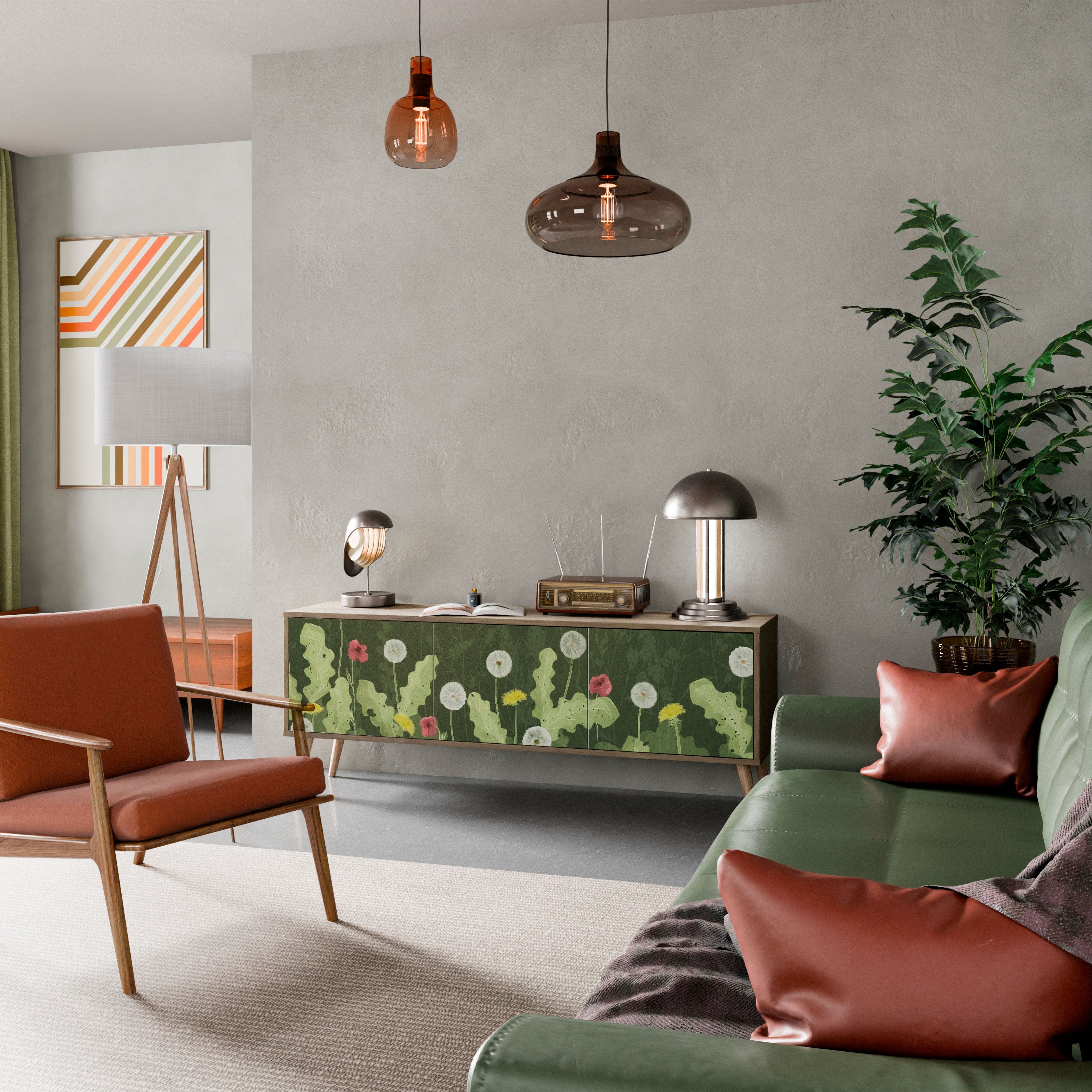 Mueble de TV DANDELION AMUSE de 3 puertas con efecto roble