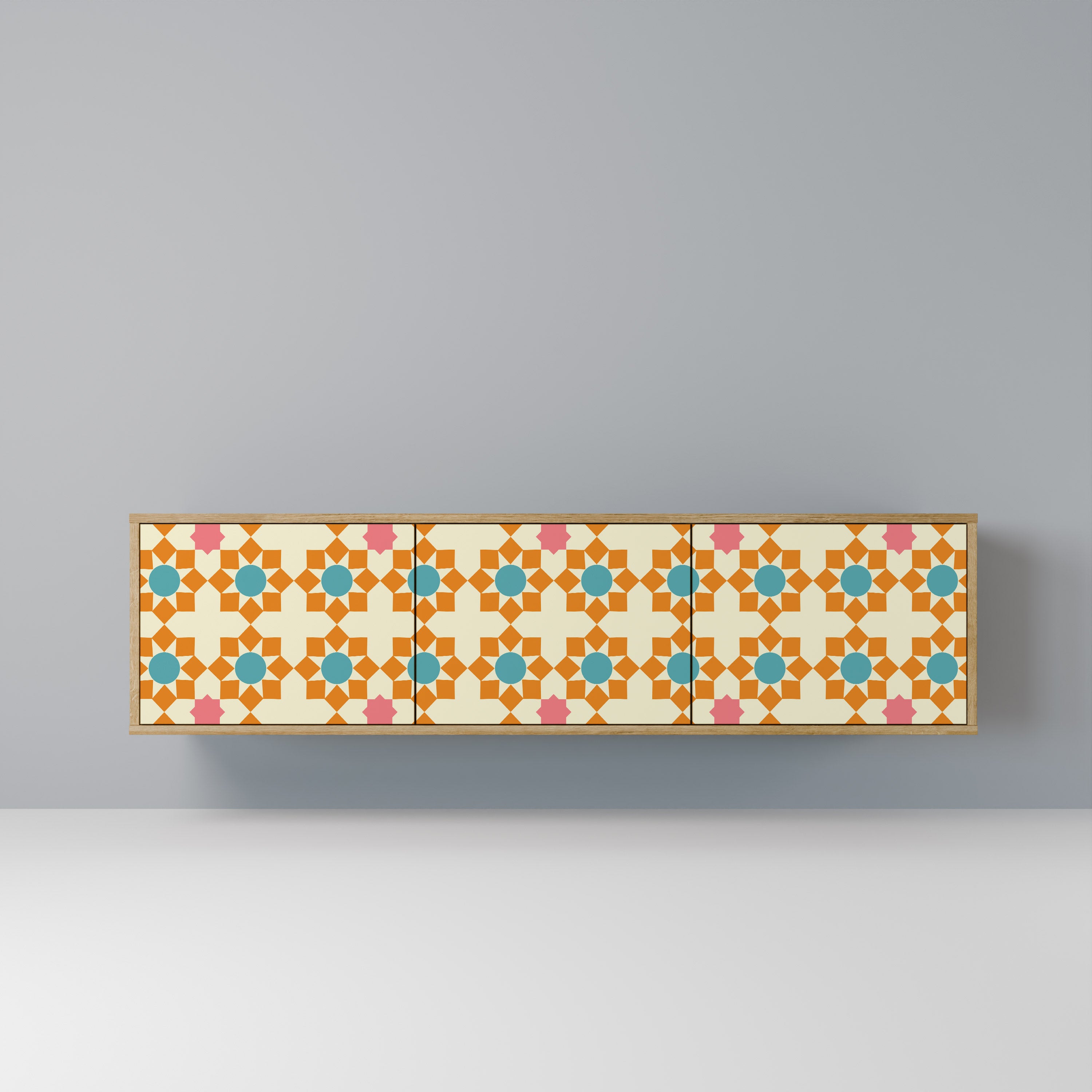 Mueble de TV de 3 puertas FLORAL DECOR en efecto roble