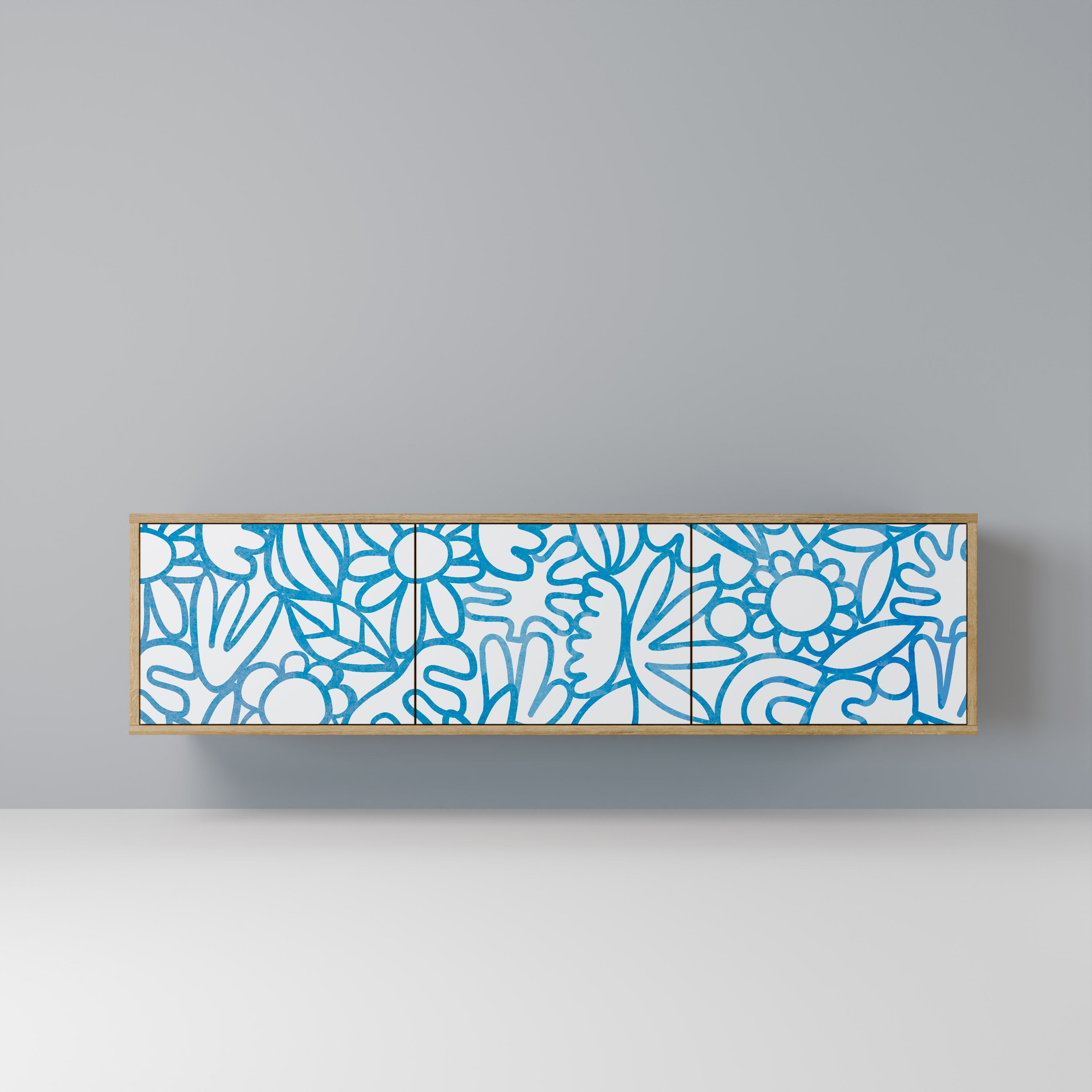 Mueble de TV de 3 puertas BLOOMY MORNING con efecto roble