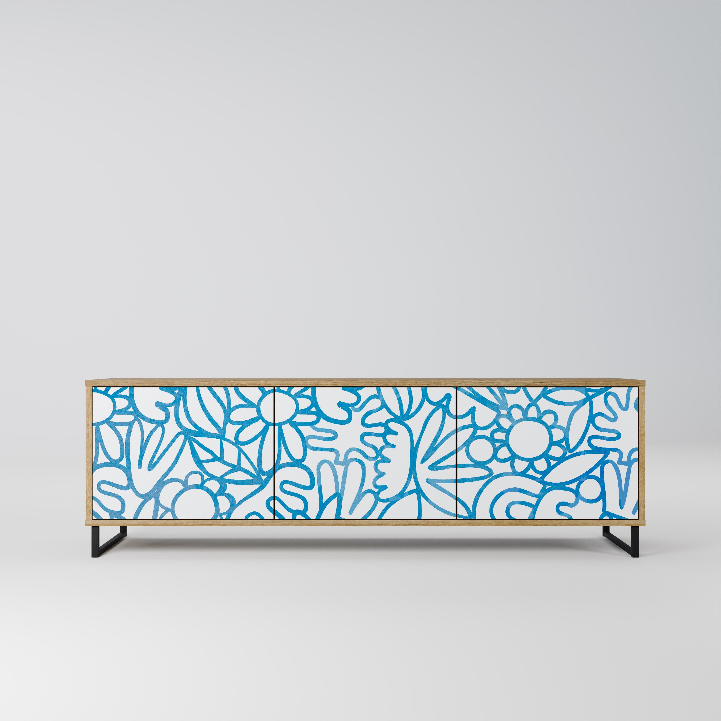 Mueble de TV de 3 puertas BLOOMY MORNING con efecto roble