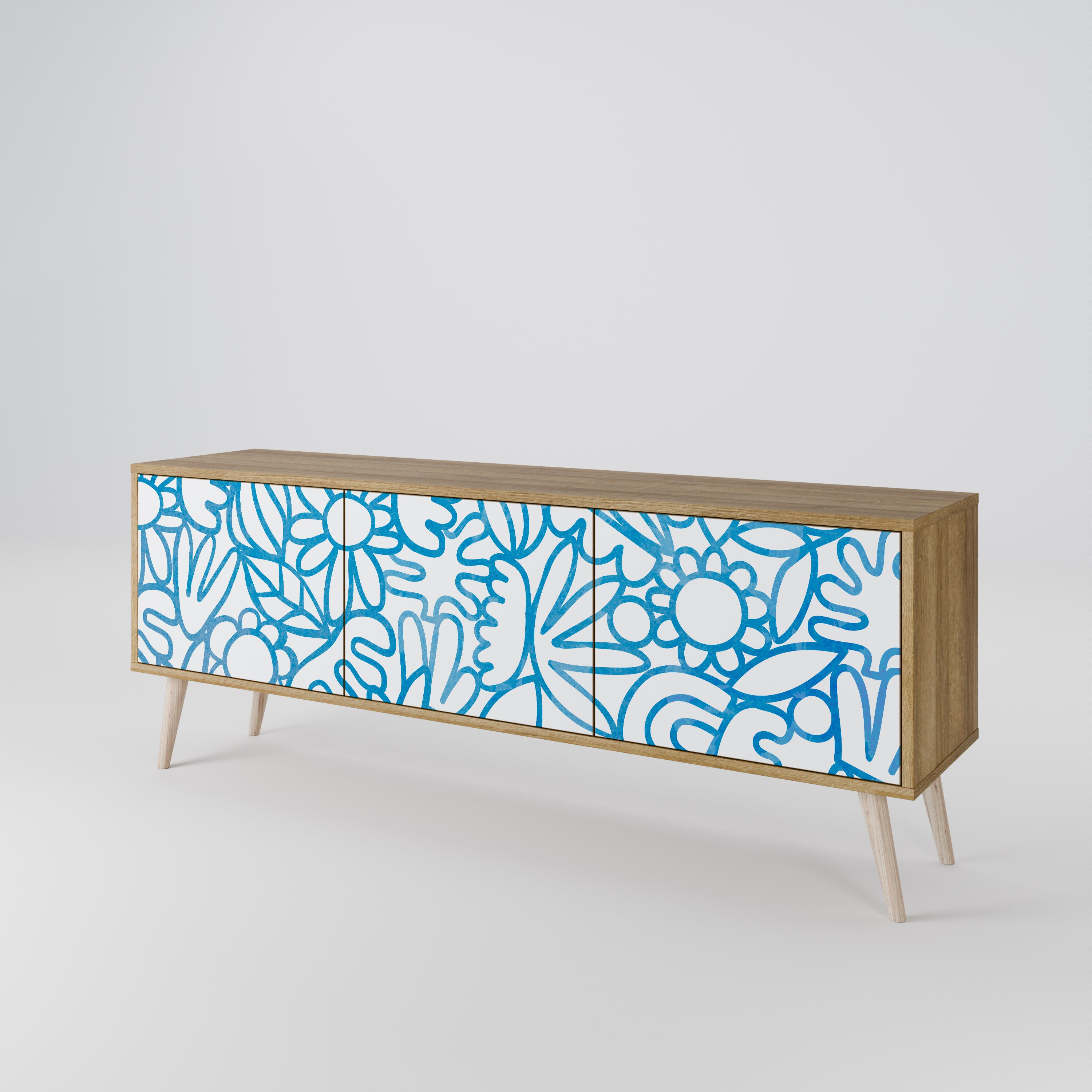 Mueble de TV de 3 puertas BLOOMY MORNING con efecto roble