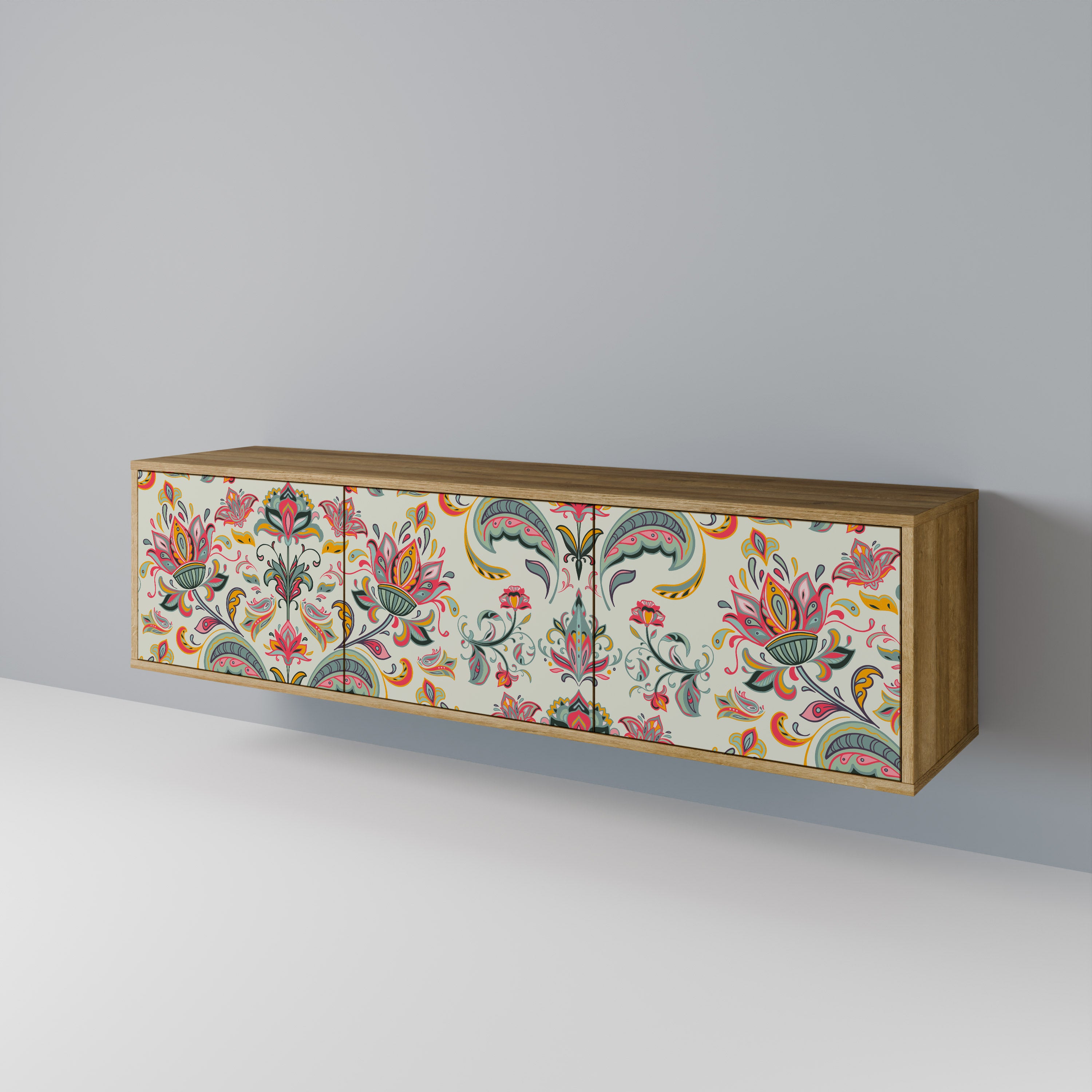 Mueble de TV de 3 puertas ORGANIC FOLKLORE con efecto roble
