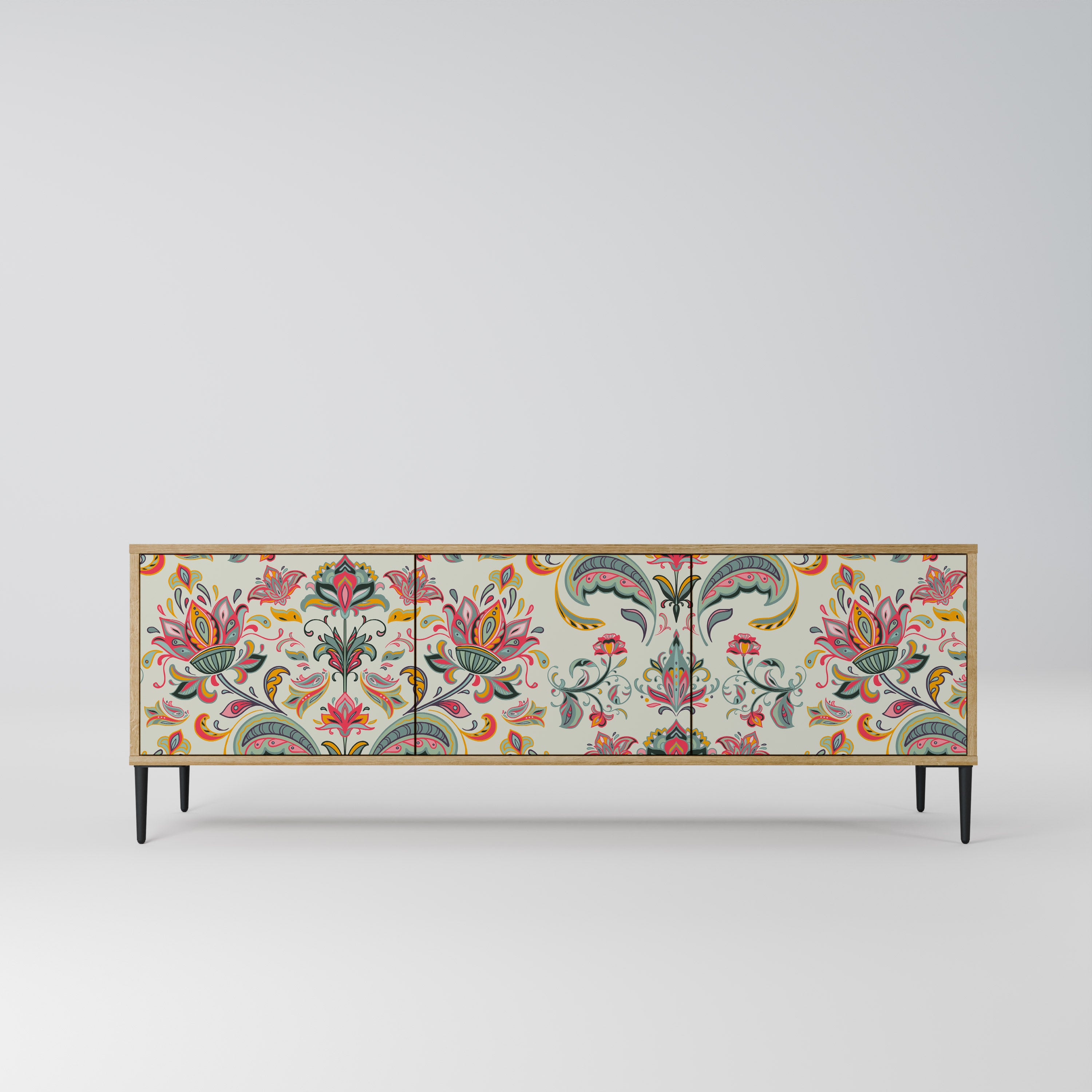 Mueble de TV de 3 puertas ORGANIC FOLKLORE con efecto roble