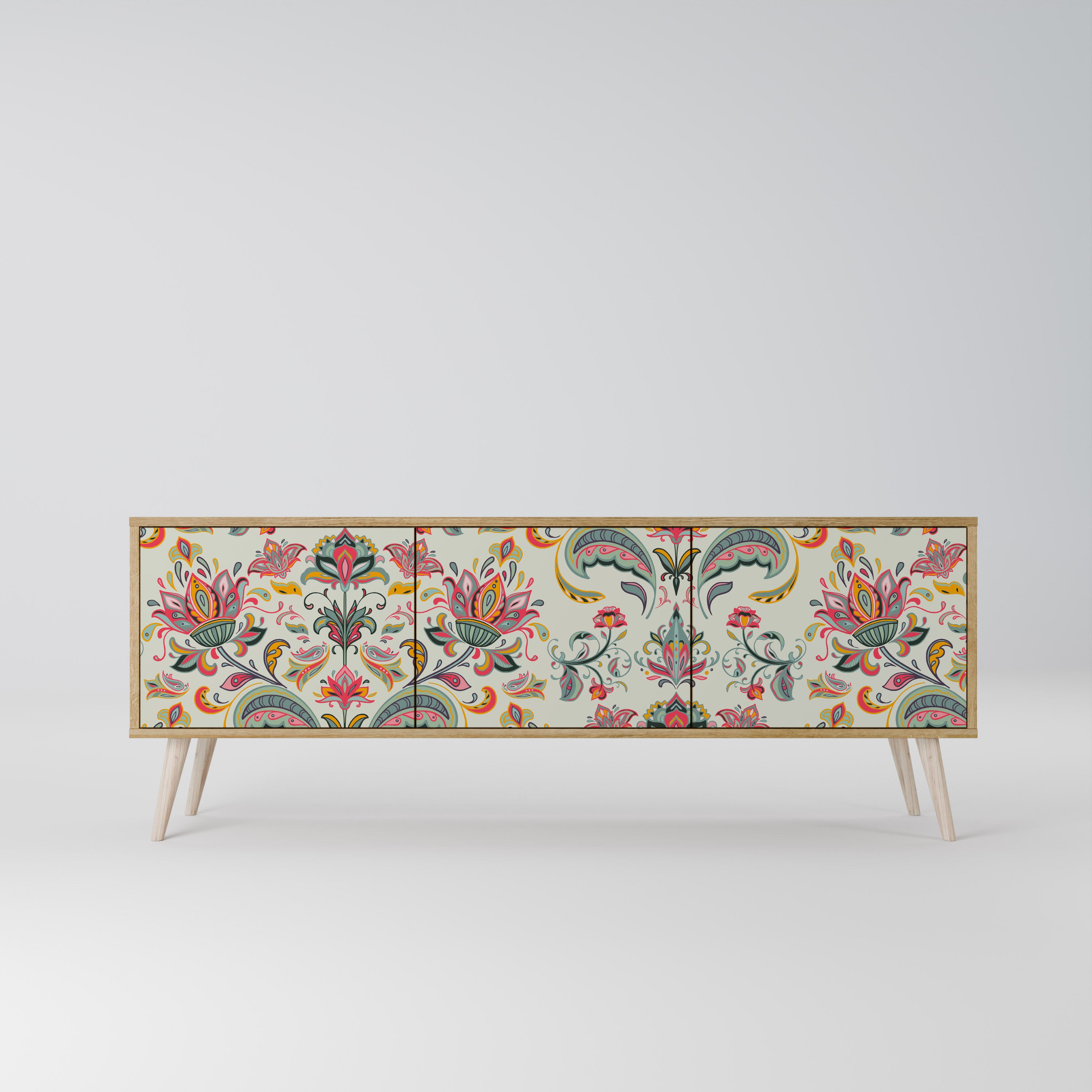 Mueble de TV de 3 puertas ORGANIC FOLKLORE con efecto roble