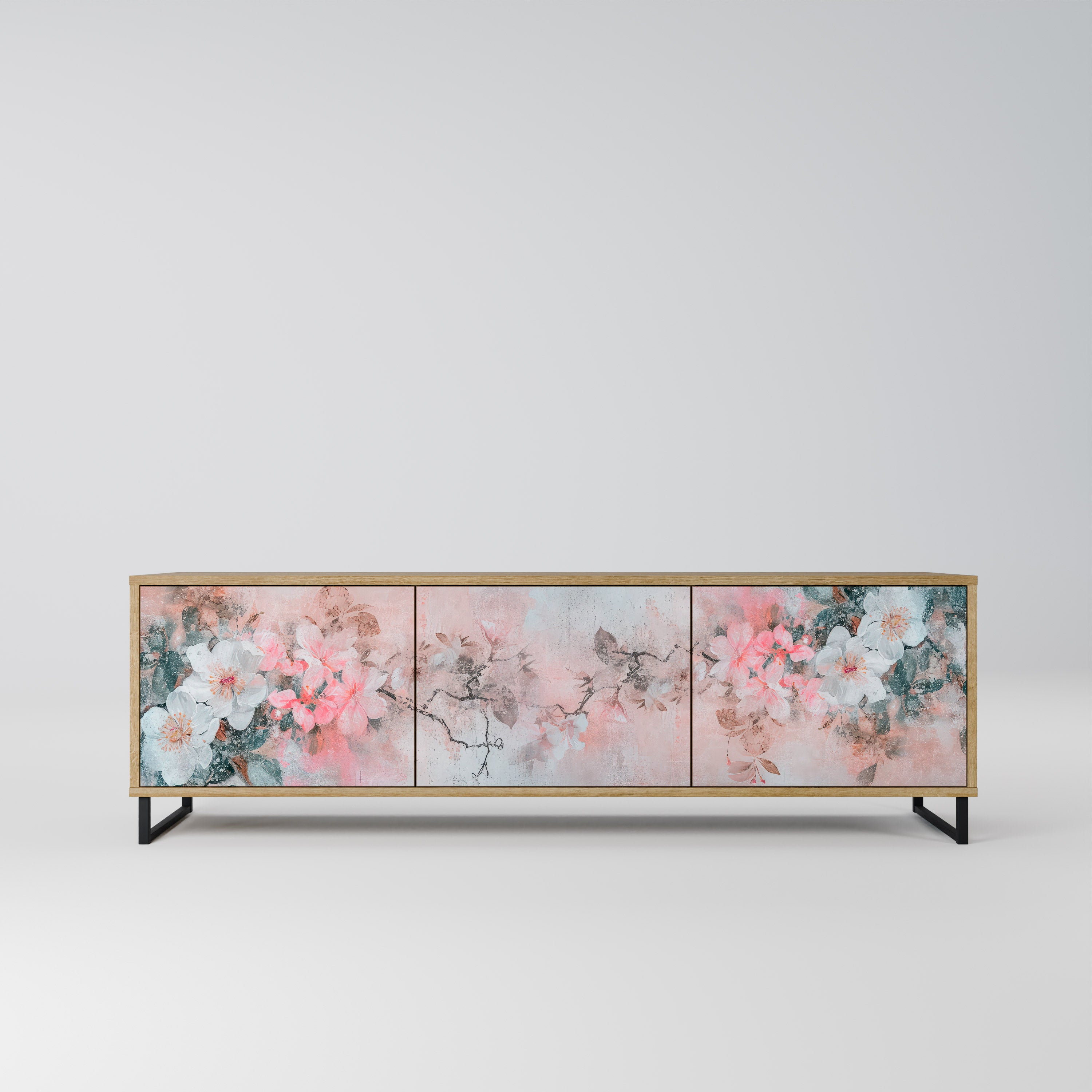 Mueble de TV de 3 puertas CHERRY BLOSSOM con efecto roble
