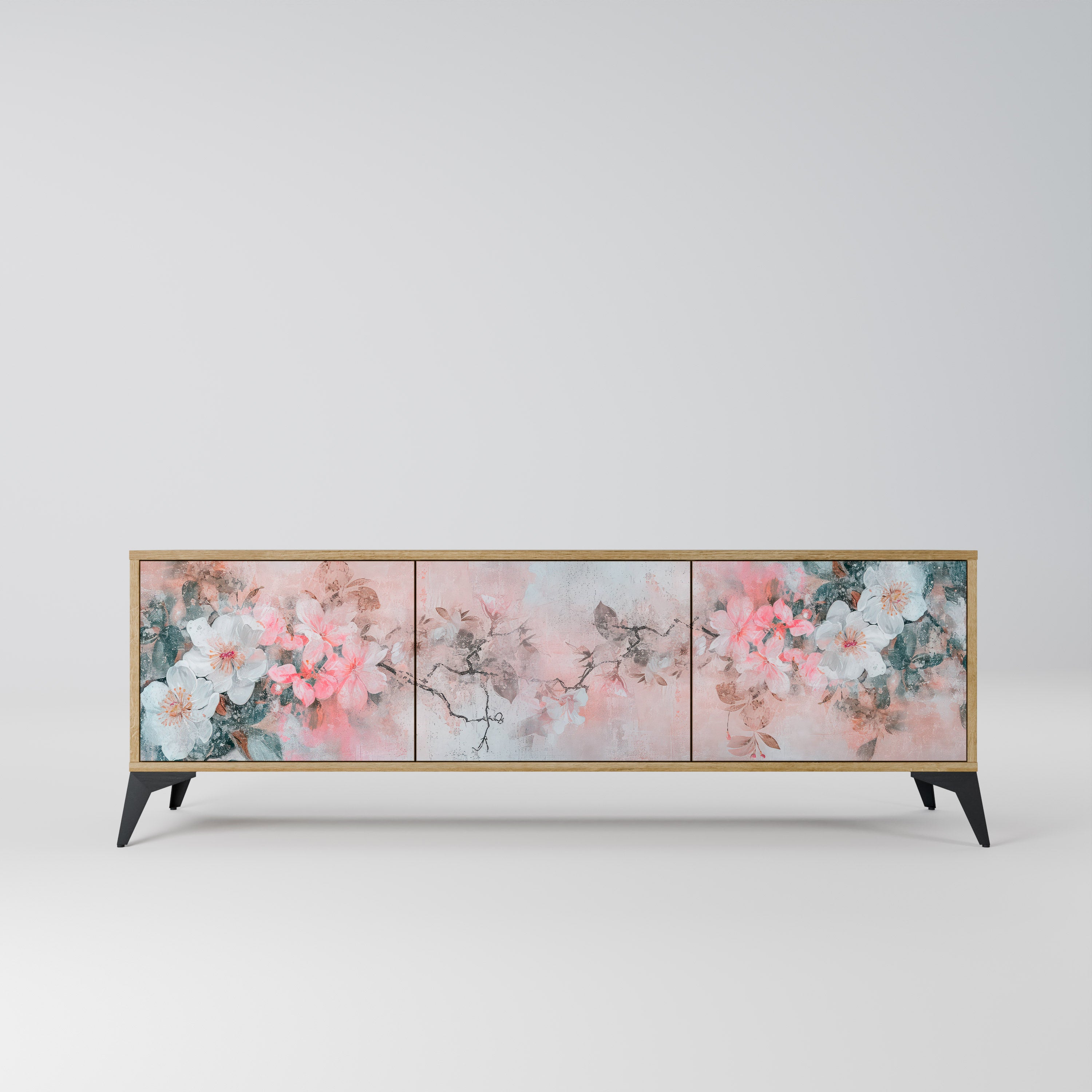Mueble de TV de 3 puertas CHERRY BLOSSOM con efecto roble