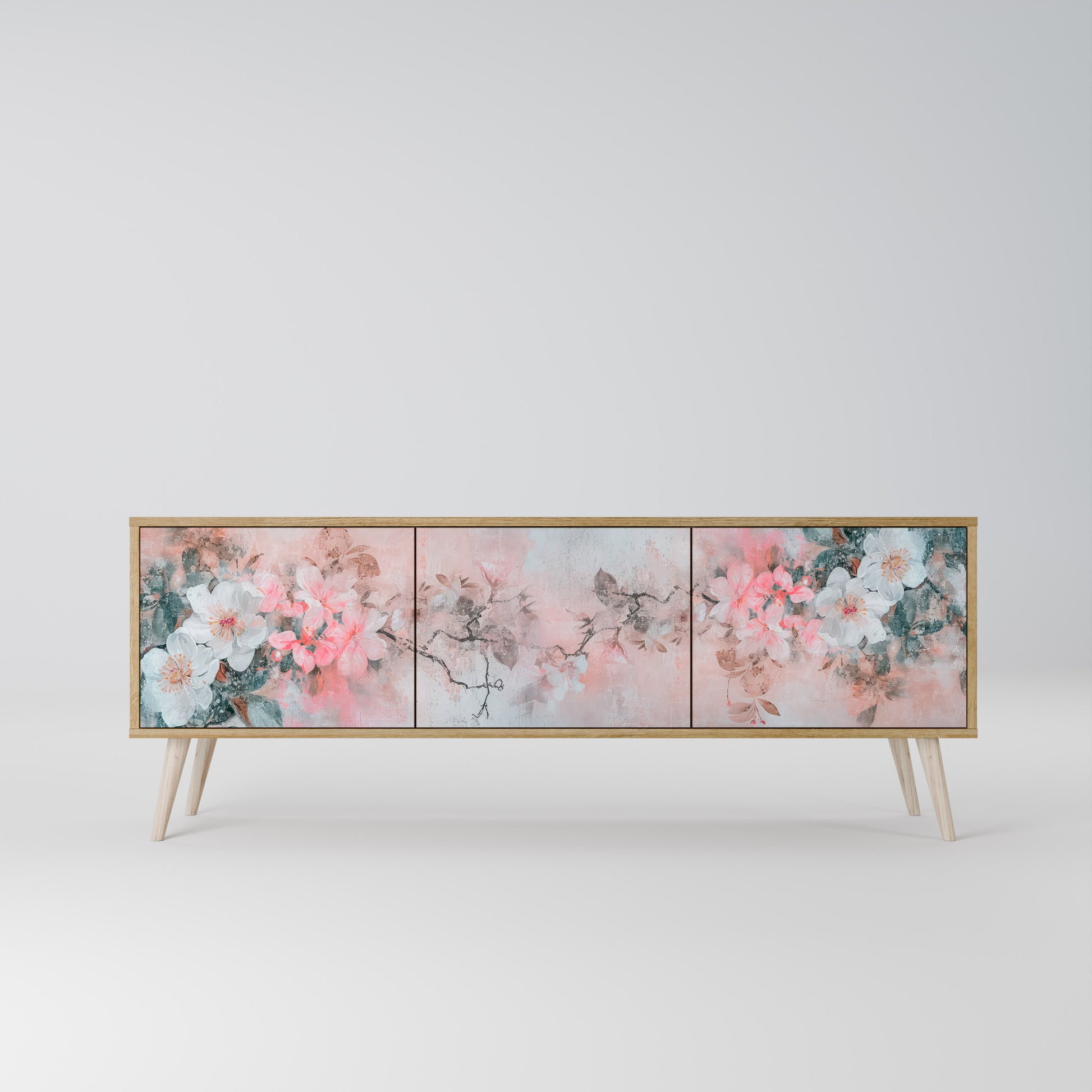 Mueble de TV de 3 puertas CHERRY BLOSSOM con efecto roble