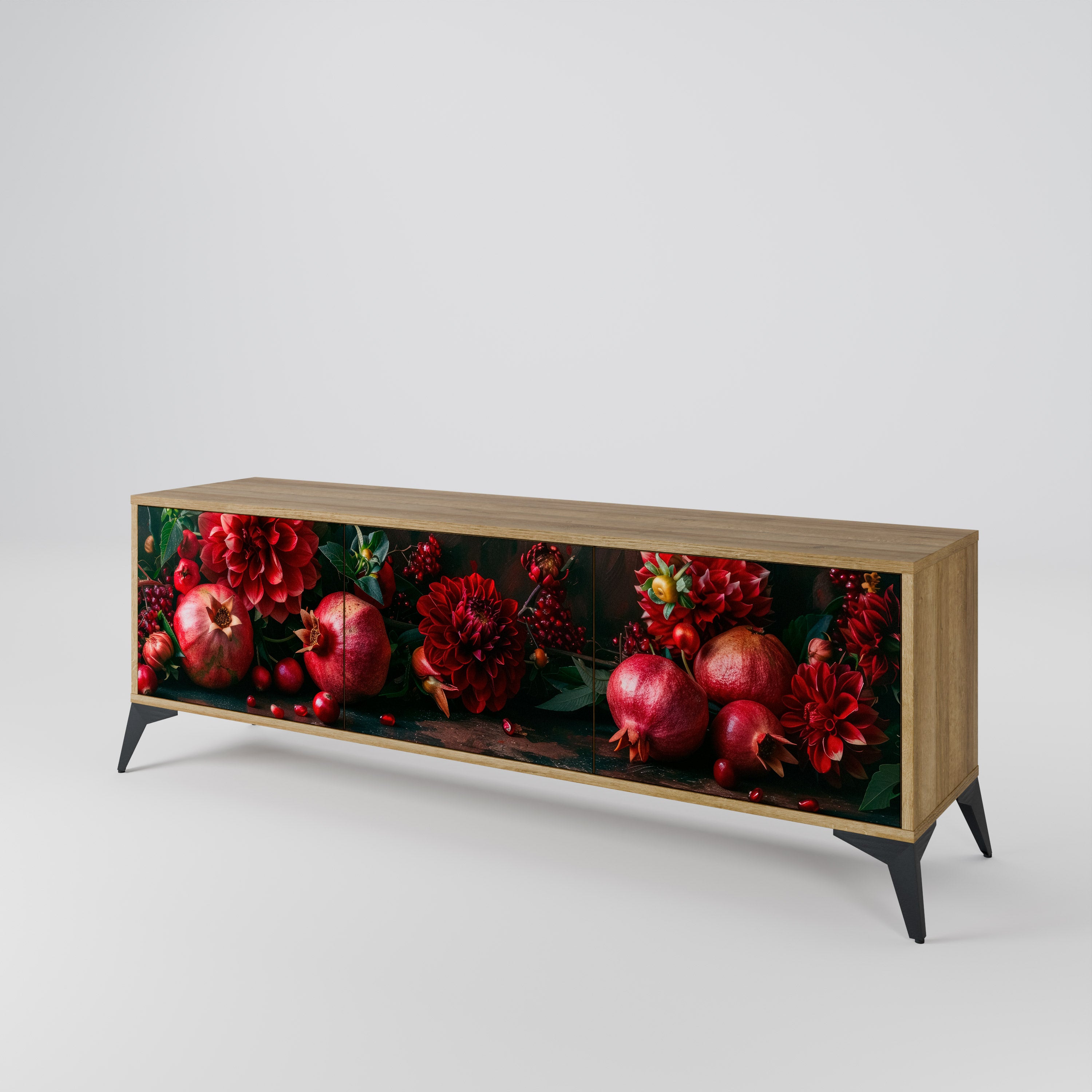 Mueble de TV de 3 puertas DAHLIAS AND POMEGRANATES efecto roble