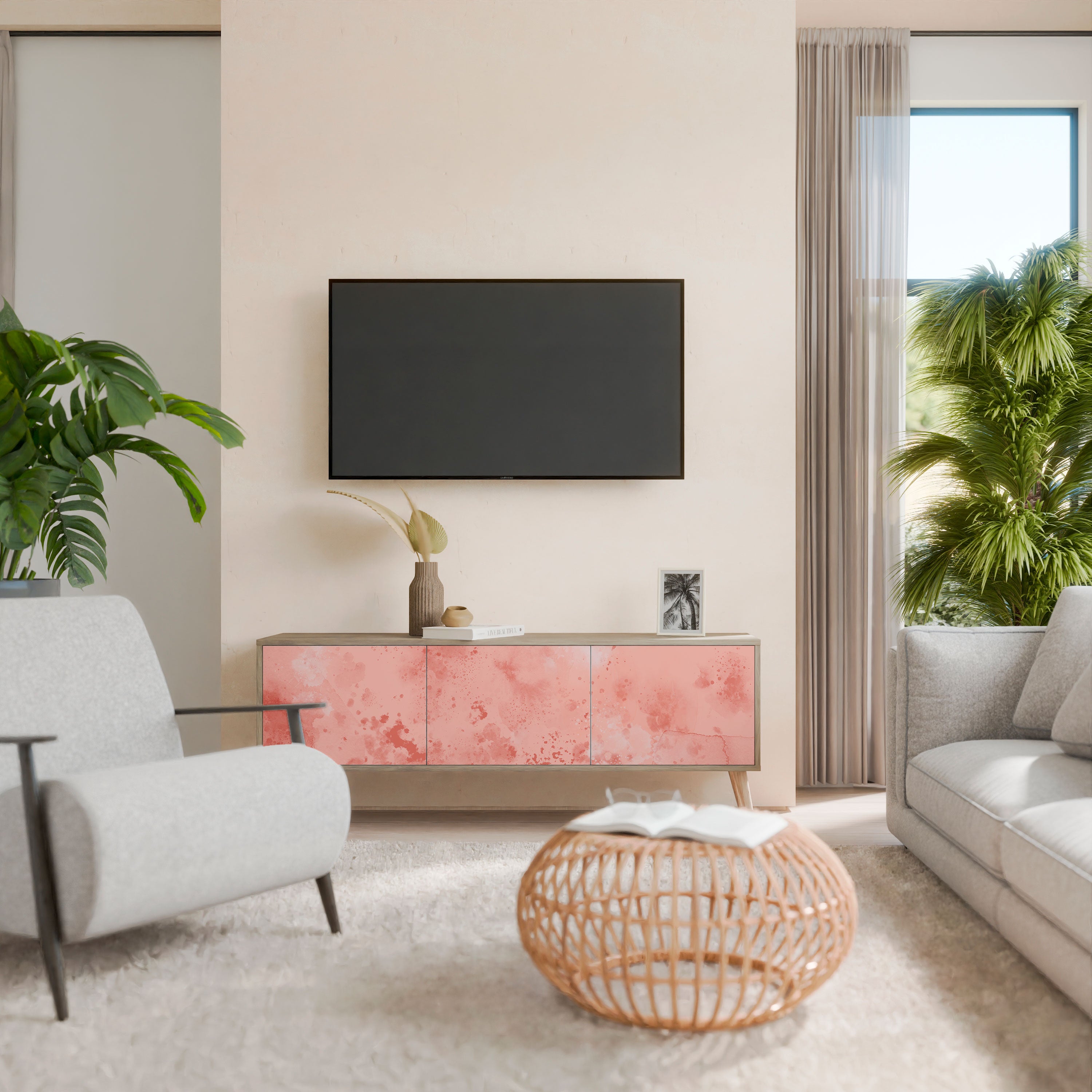 Mueble de TV de 3 puertas CRANE DANCE con efecto roble