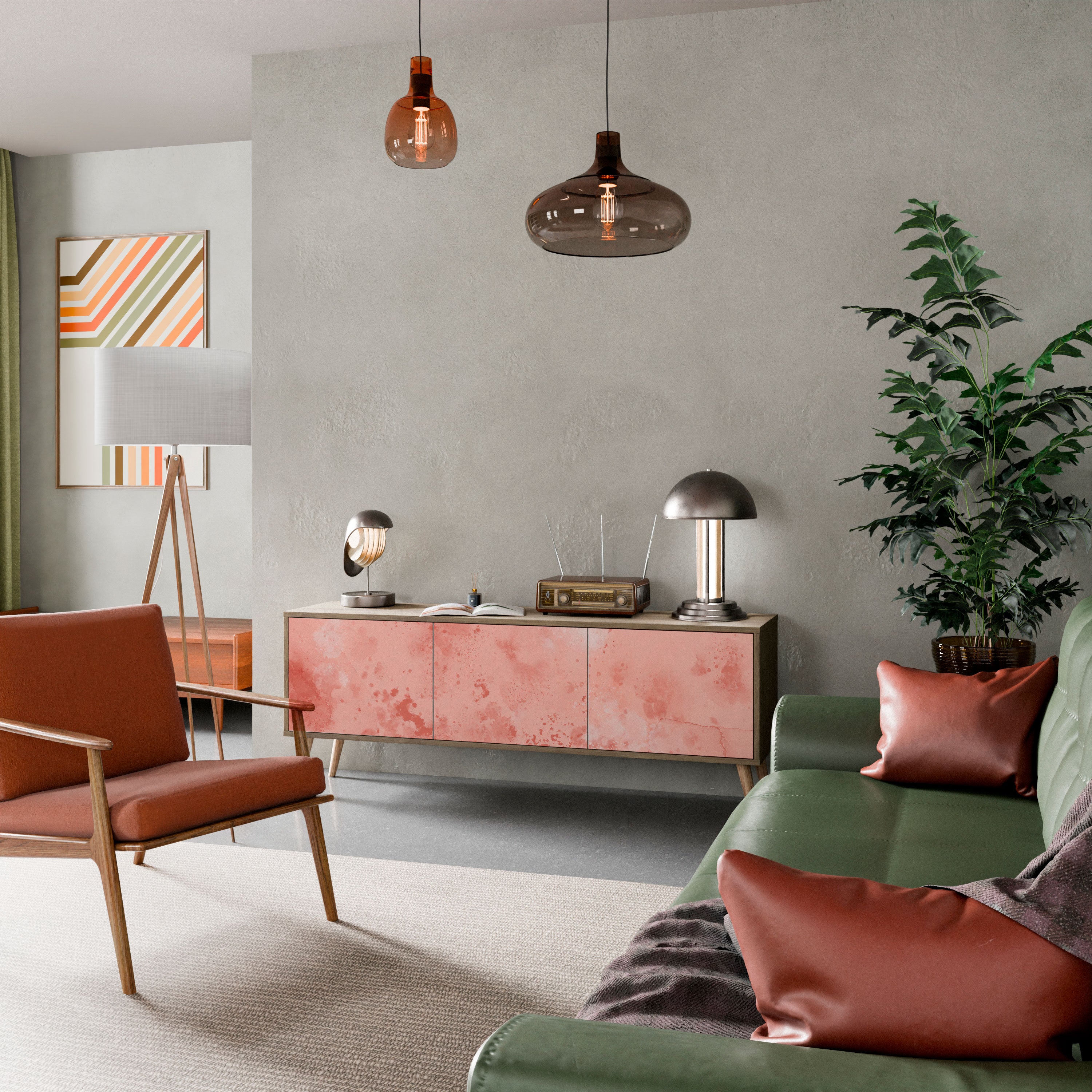 Mueble de TV de 3 puertas CRANE DANCE con efecto roble