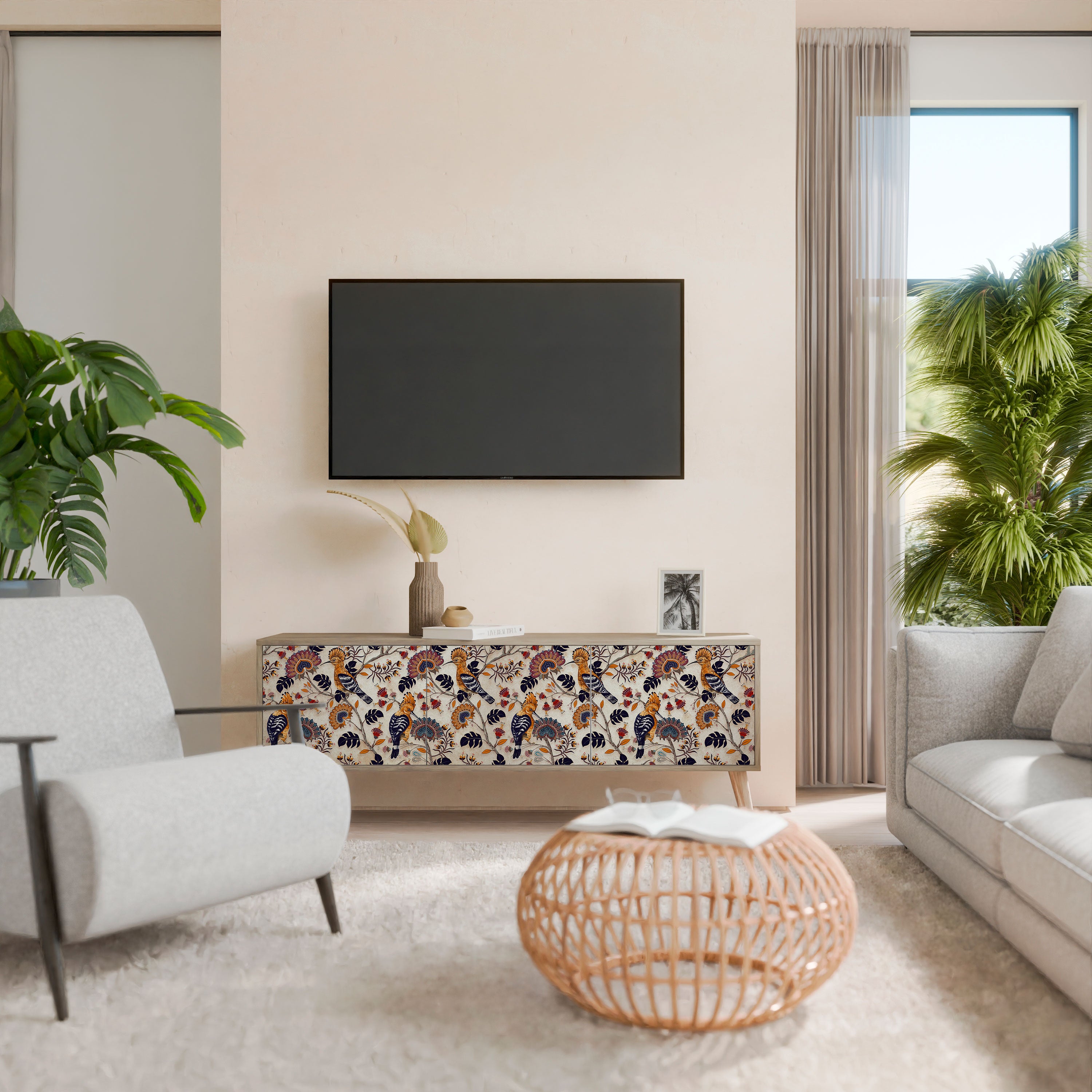 Mueble de TV EMINENT HOOPOE de 3 puertas con efecto roble