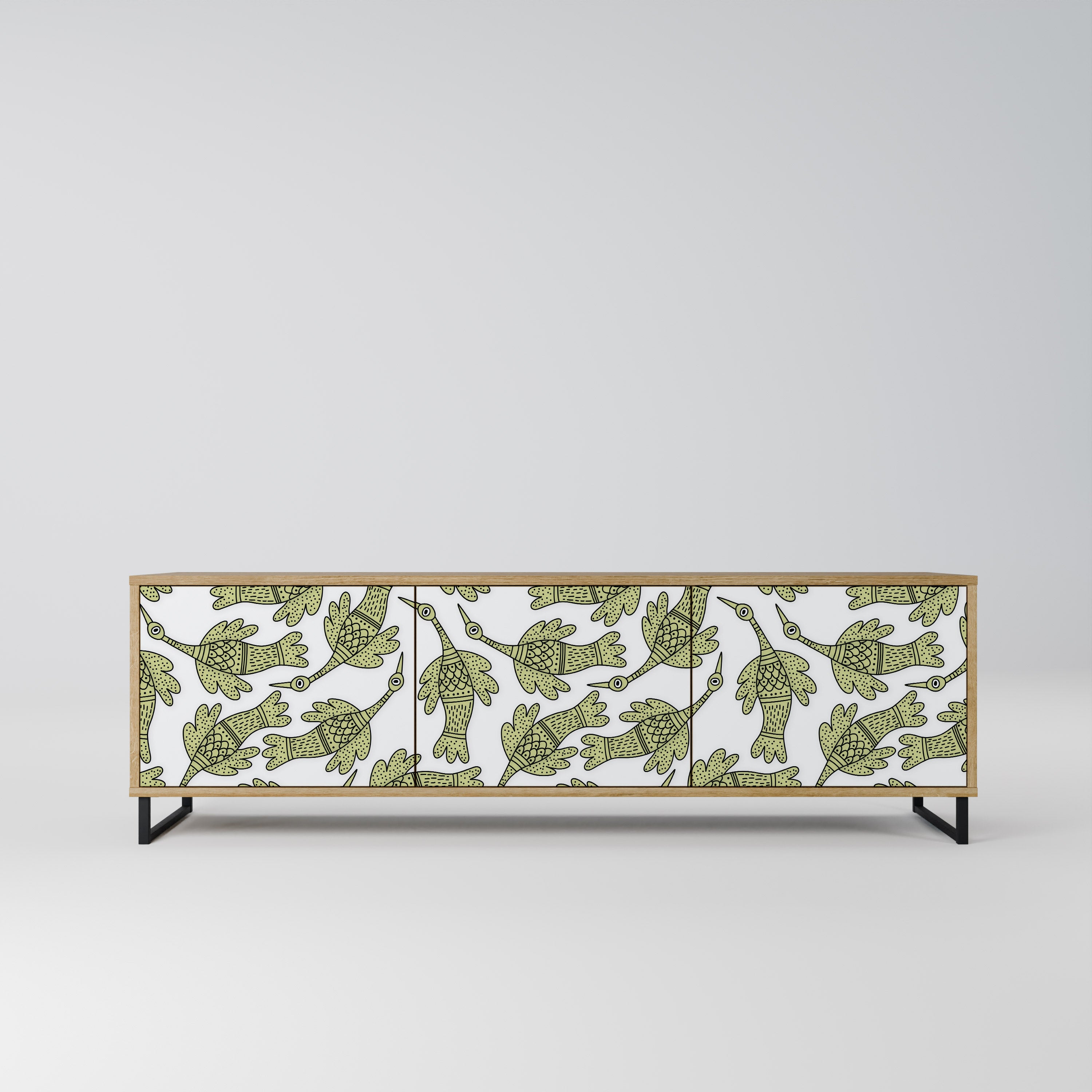 Mueble de TV de 3 puertas SEEDLING SONGBIRD con efecto roble