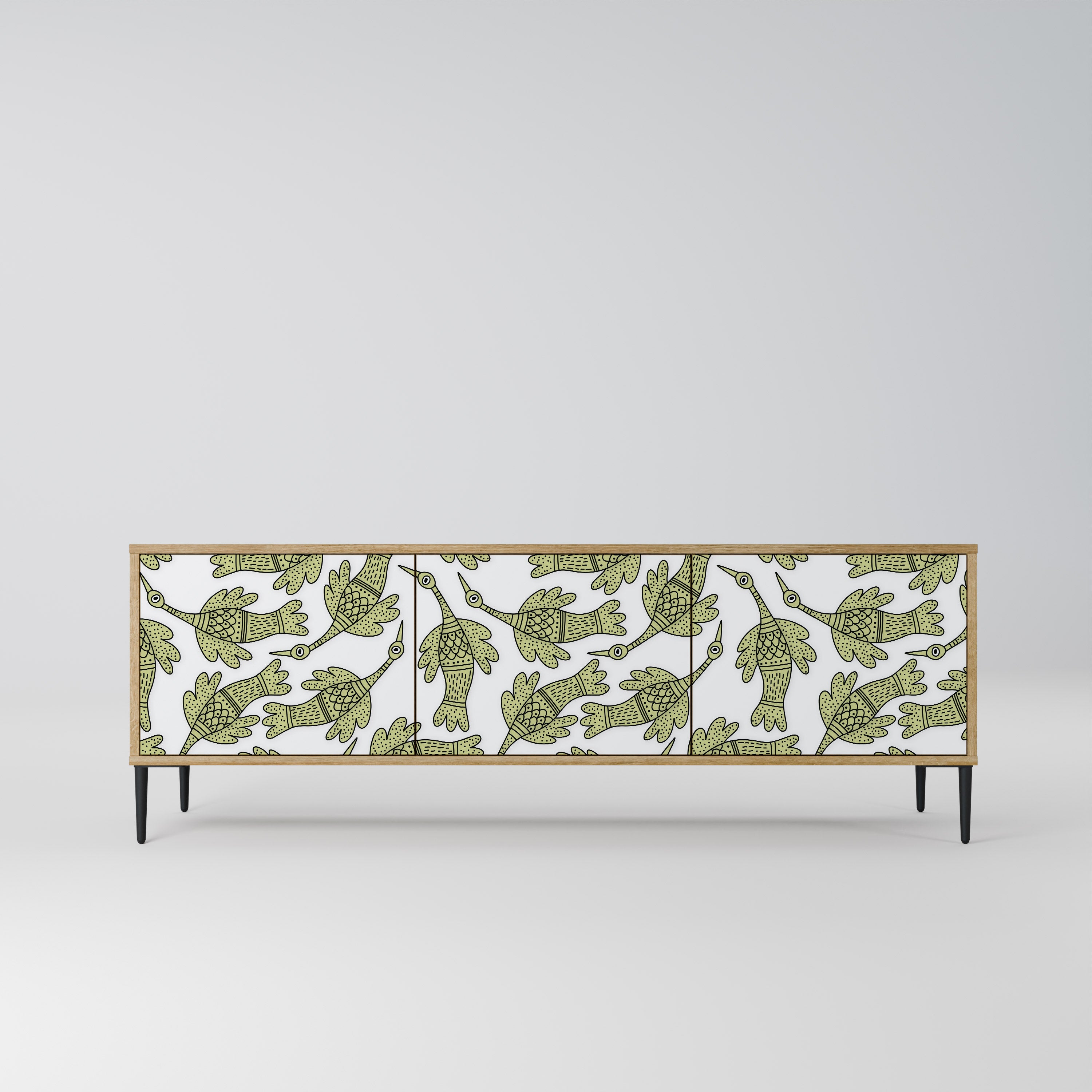 Mueble de TV de 3 puertas SEEDLING SONGBIRD con efecto roble