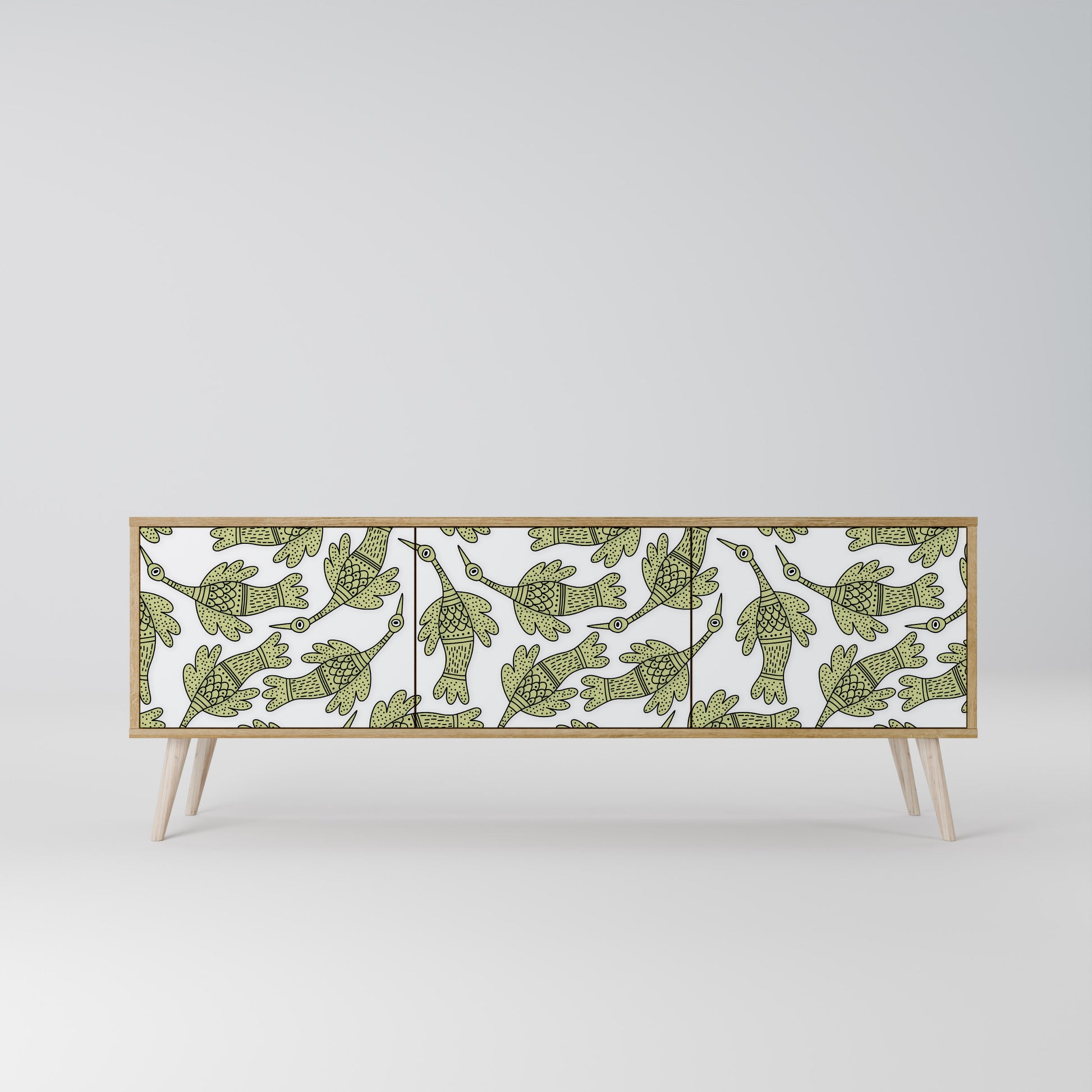 Mueble de TV de 3 puertas SEEDLING SONGBIRD con efecto roble
