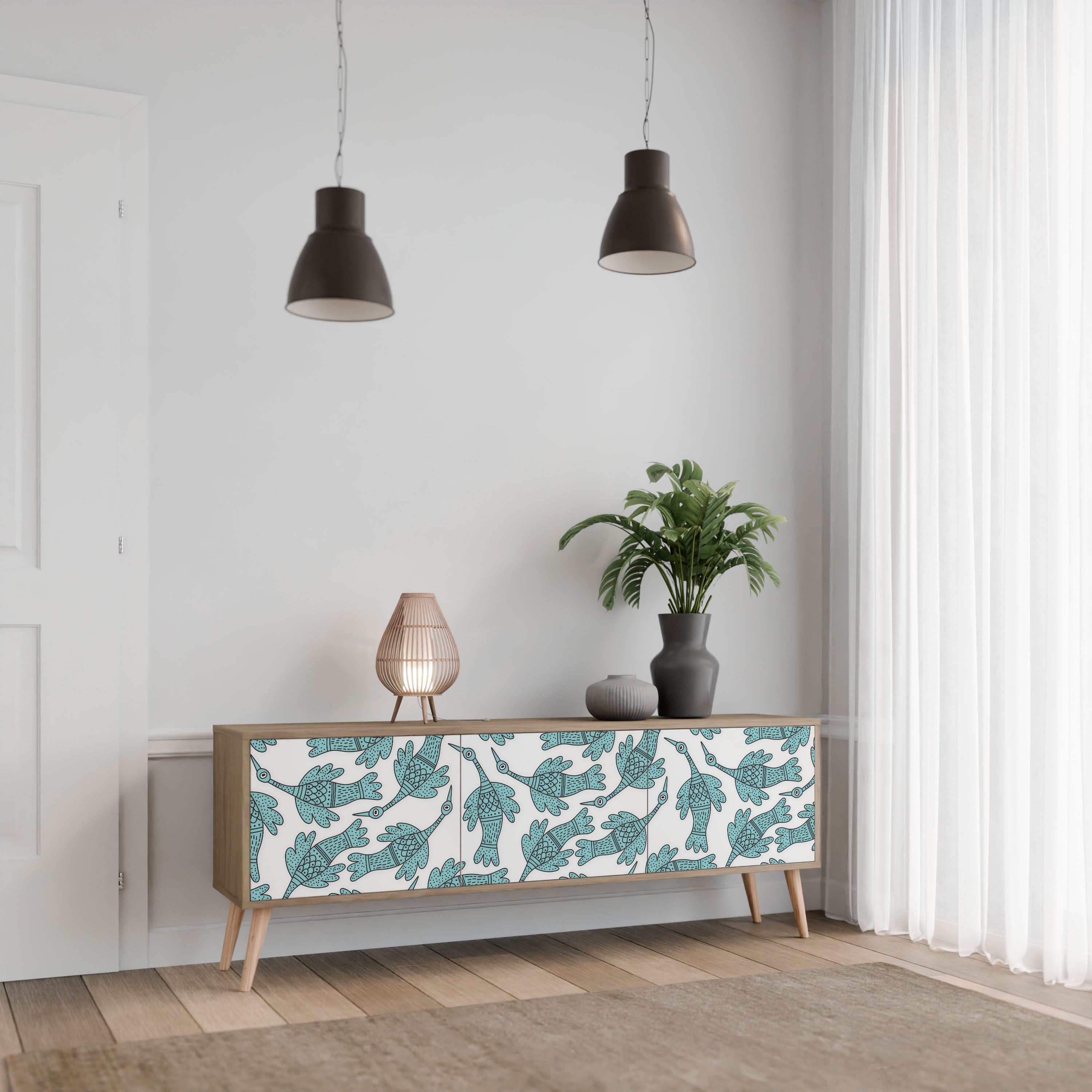 Mueble de TV WATERSPOUT SONGIBIRD de 3 puertas con efecto roble