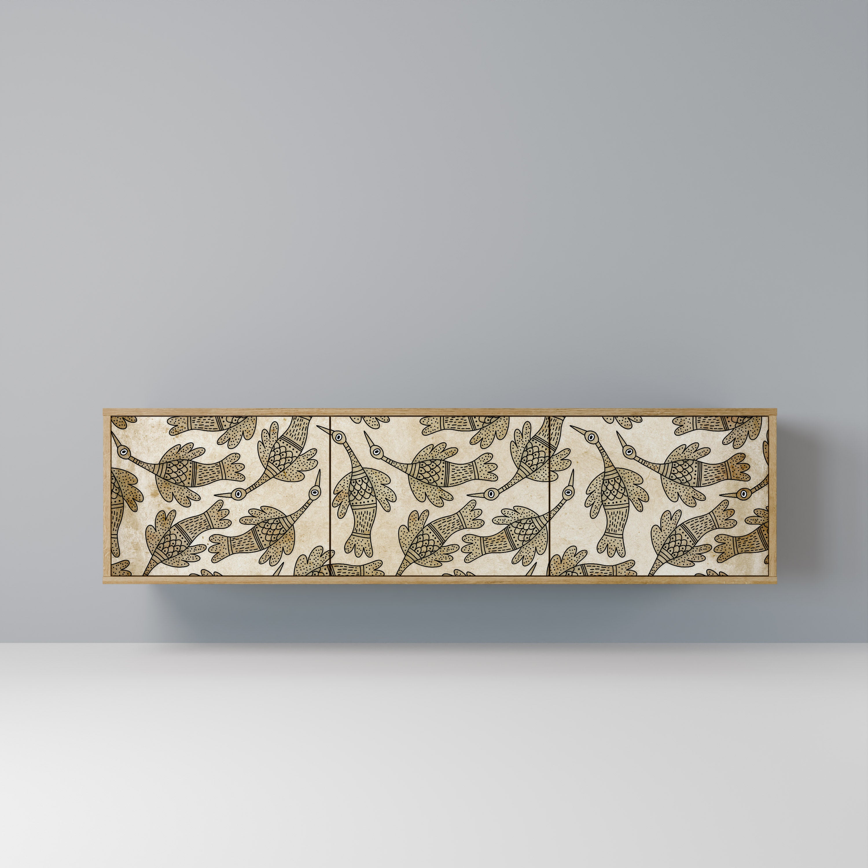 Mueble de TV ALMONDINE SONGBIRD de 3 puertas con efecto roble
