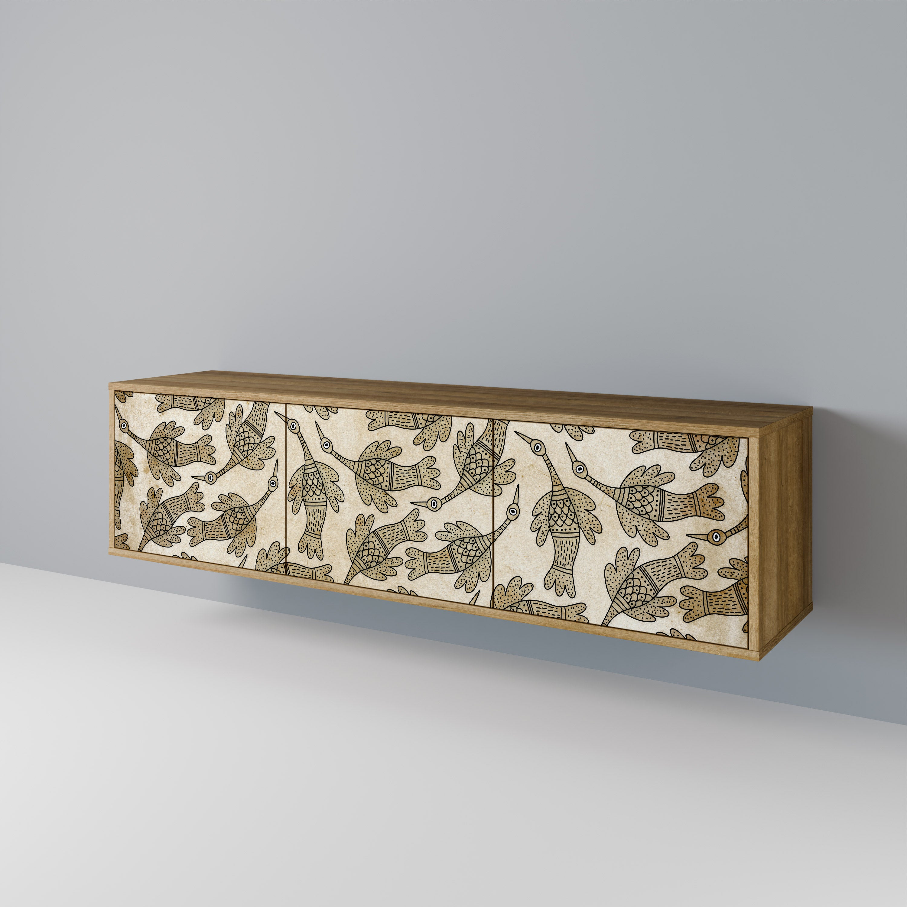 Mueble de TV ALMONDINE SONGBIRD de 3 puertas con efecto roble