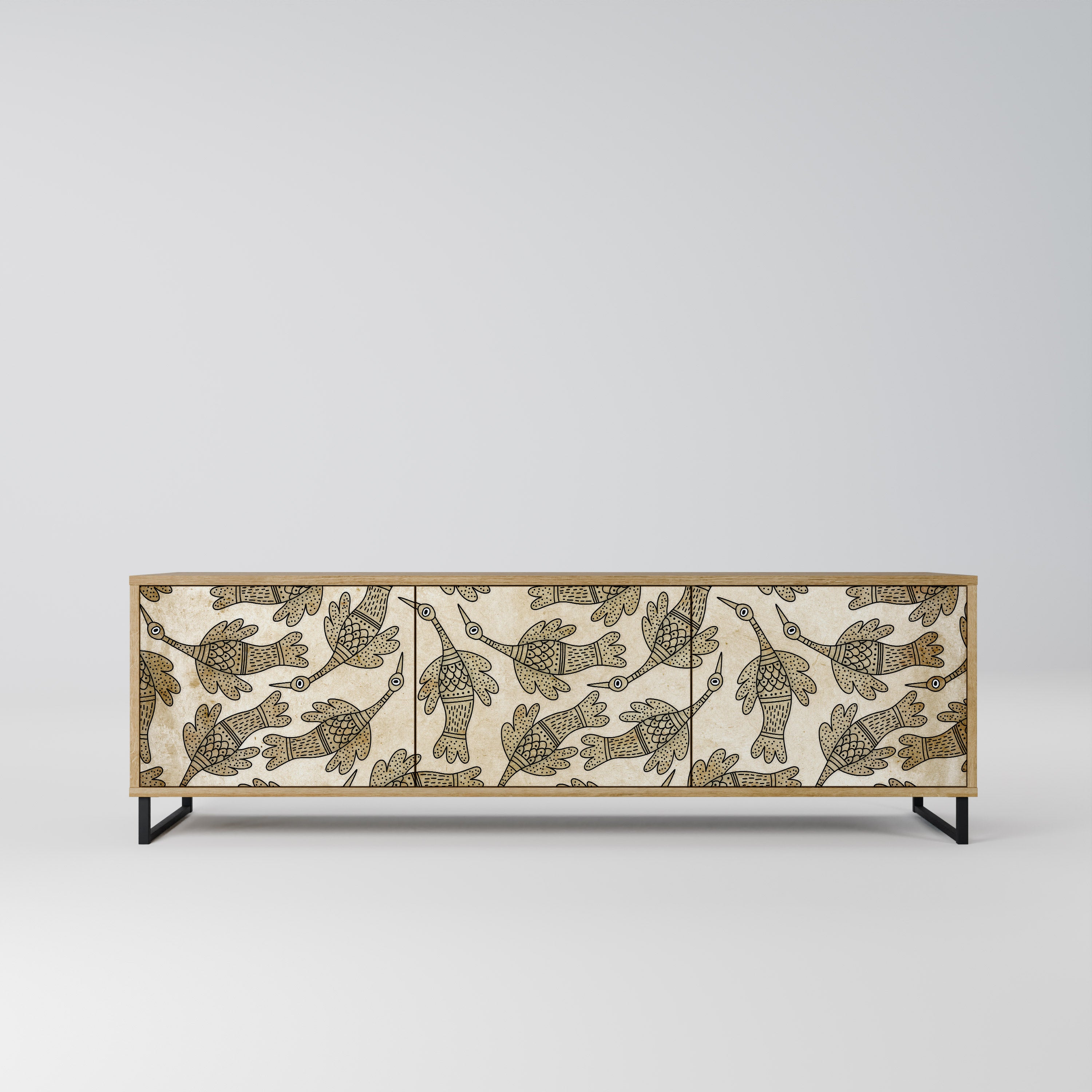 Mueble de TV ALMONDINE SONGBIRD de 3 puertas con efecto roble