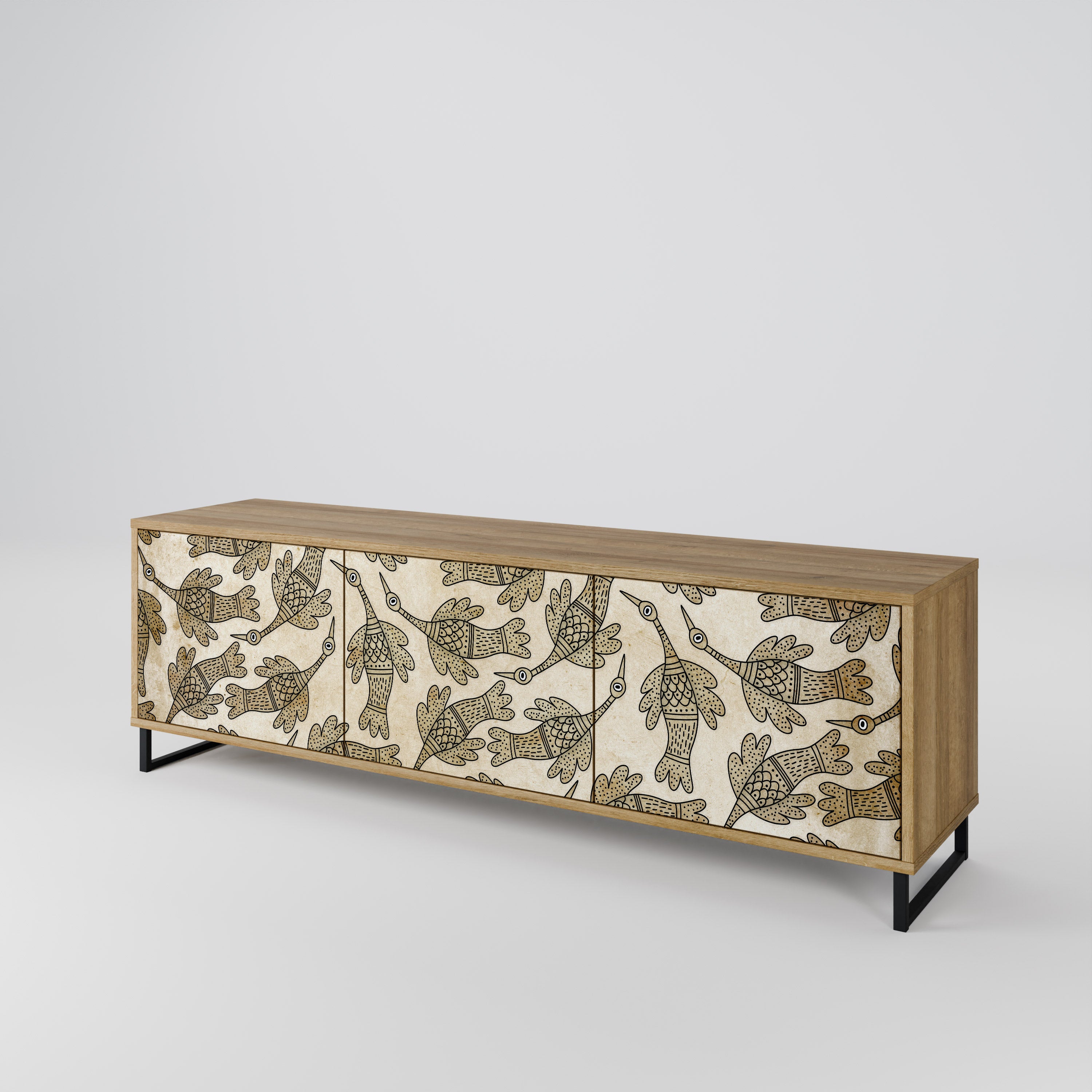 Mueble de TV ALMONDINE SONGBIRD de 3 puertas con efecto roble