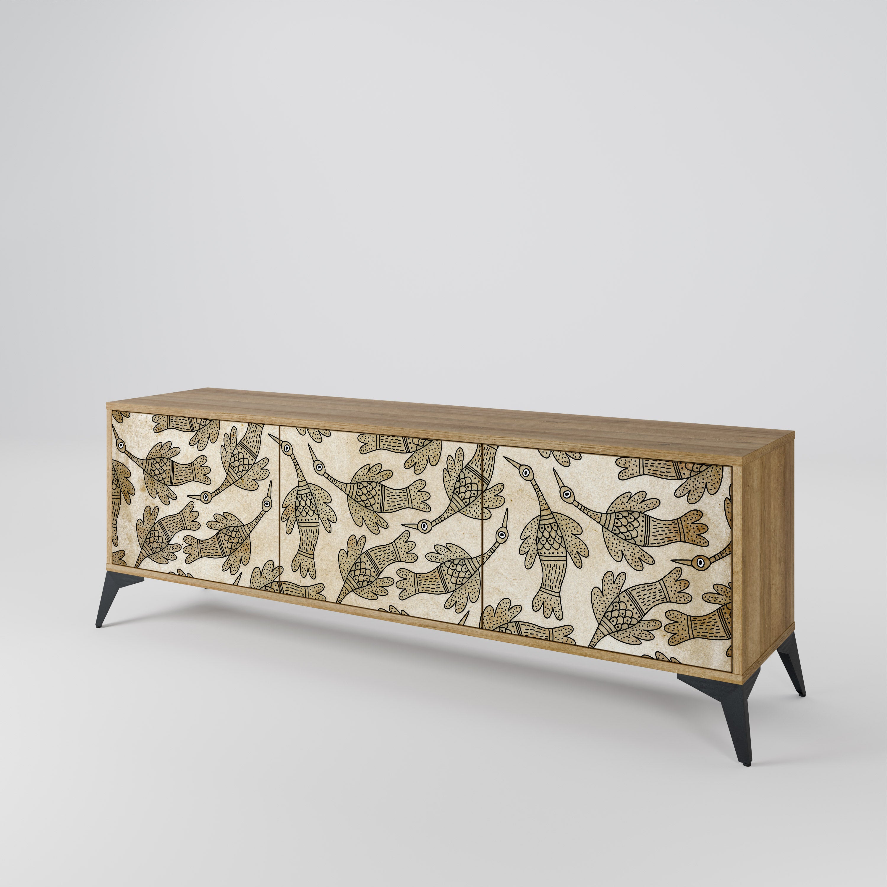 Mueble de TV ALMONDINE SONGBIRD de 3 puertas con efecto roble