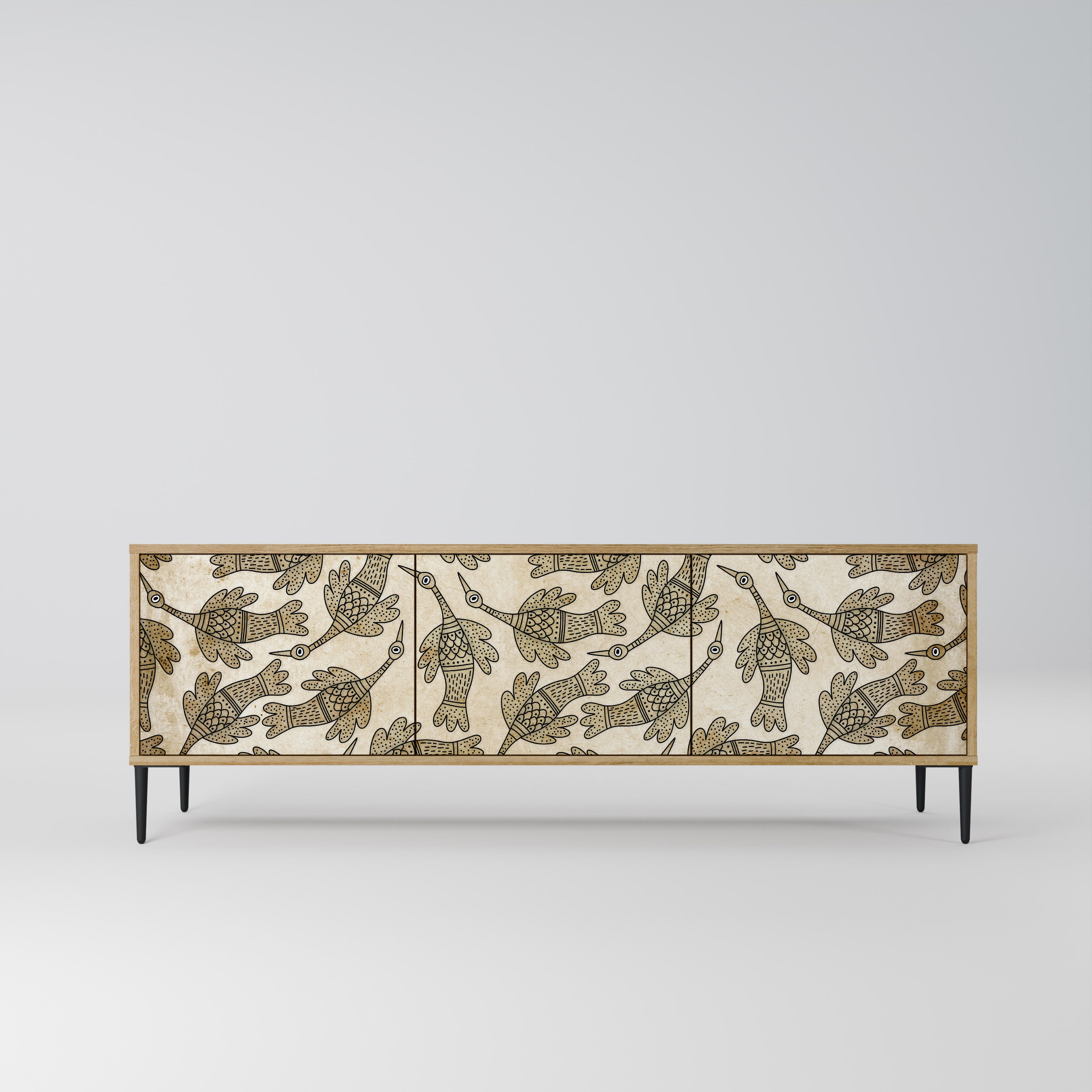 Mueble de TV ALMONDINE SONGBIRD de 3 puertas con efecto roble
