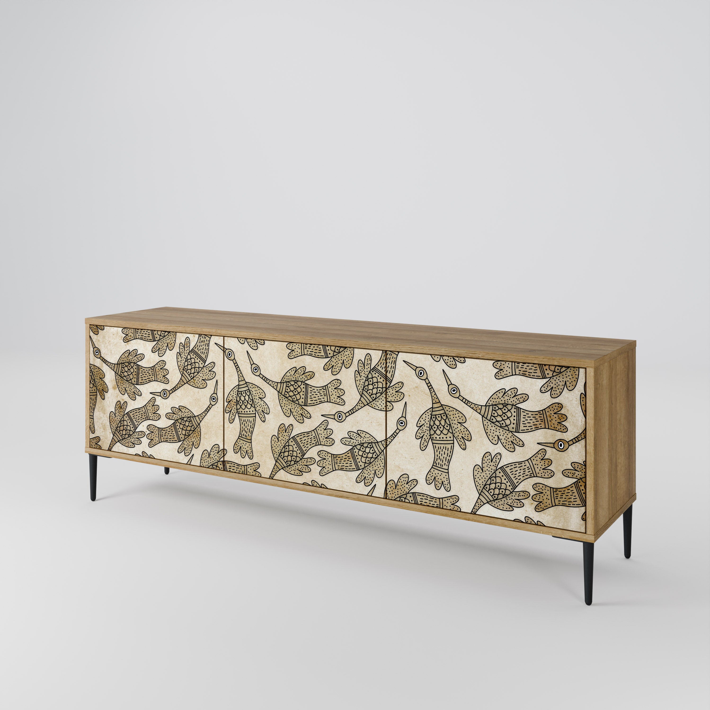 Mueble de TV ALMONDINE SONGBIRD de 3 puertas con efecto roble
