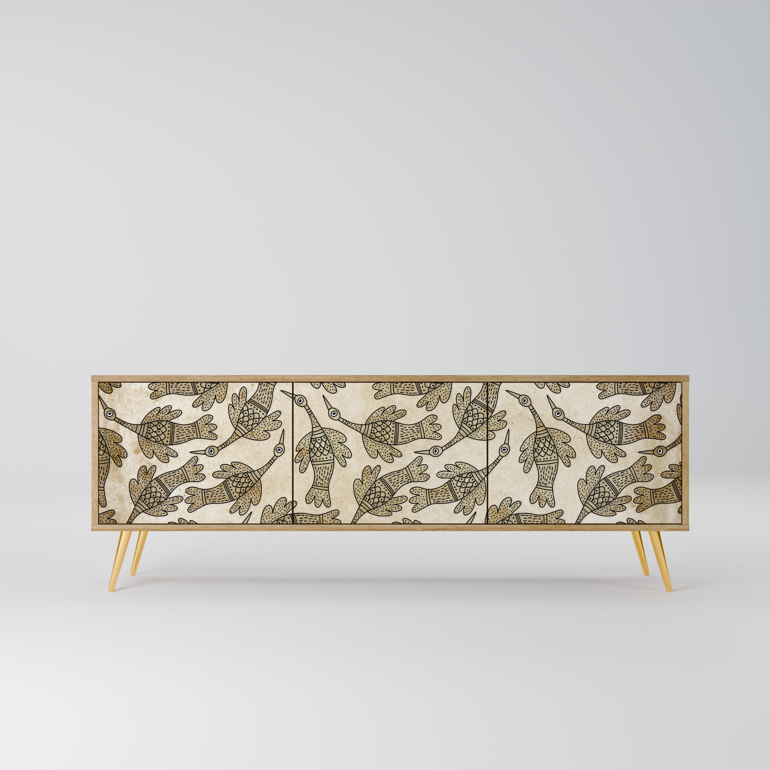 Mueble de TV ALMONDINE SONGBIRD de 3 puertas con efecto roble