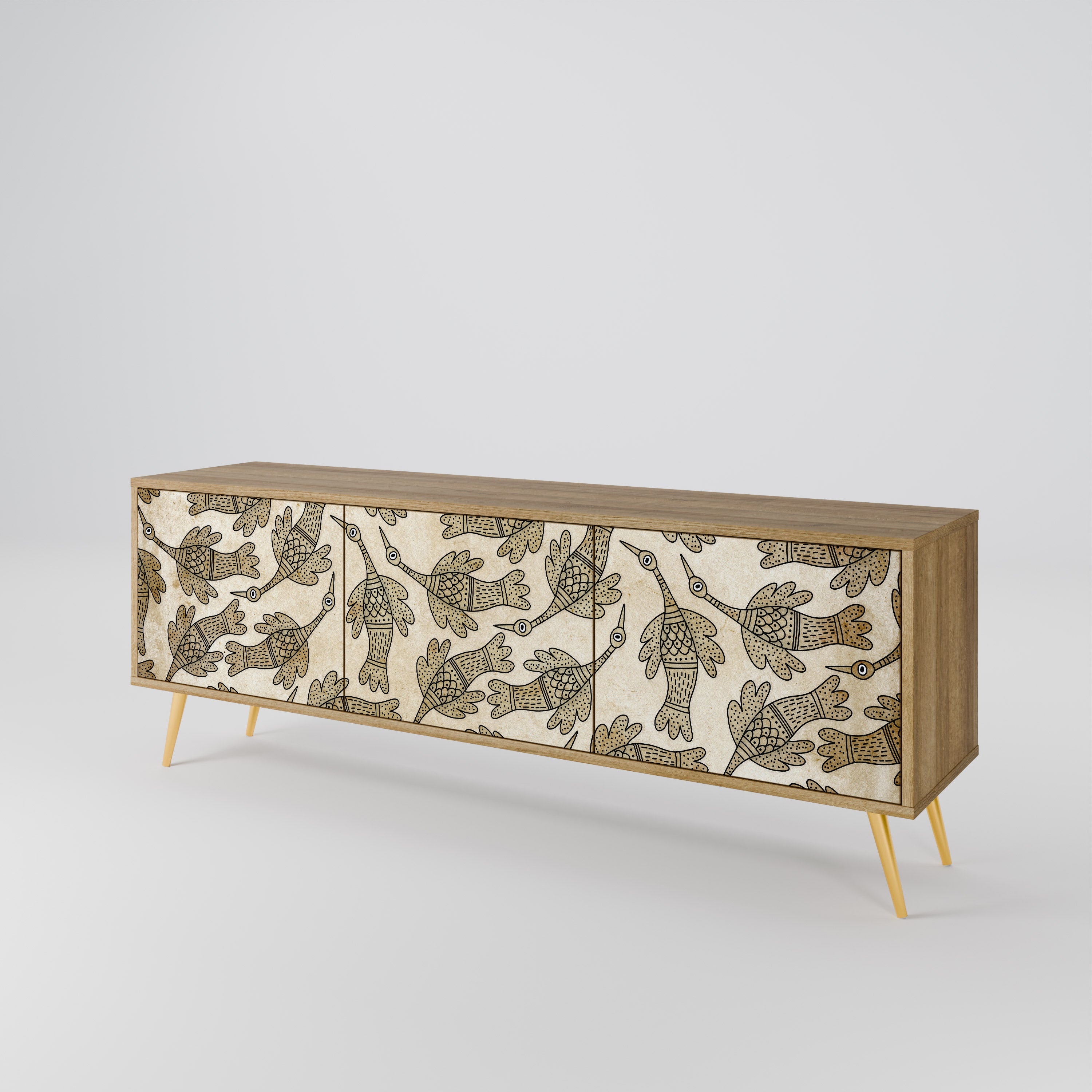 Mueble de TV ALMONDINE SONGBIRD de 3 puertas con efecto roble