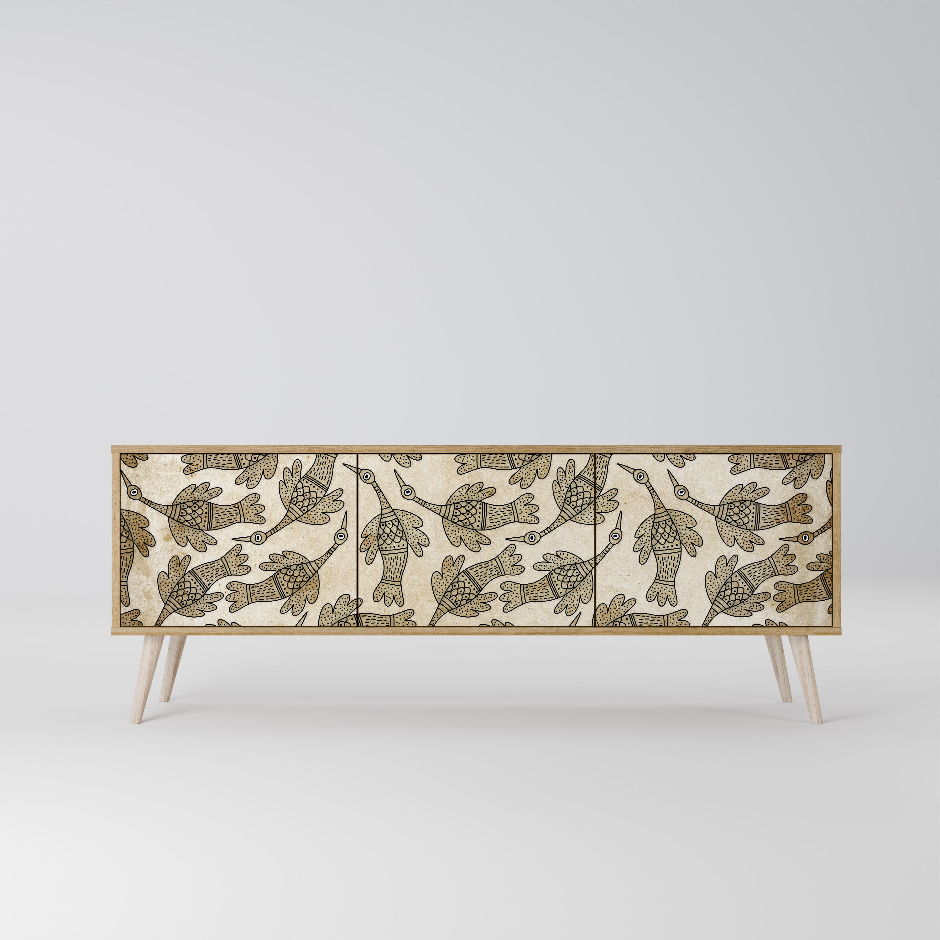 Mueble de TV ALMONDINE SONGBIRD de 3 puertas con efecto roble