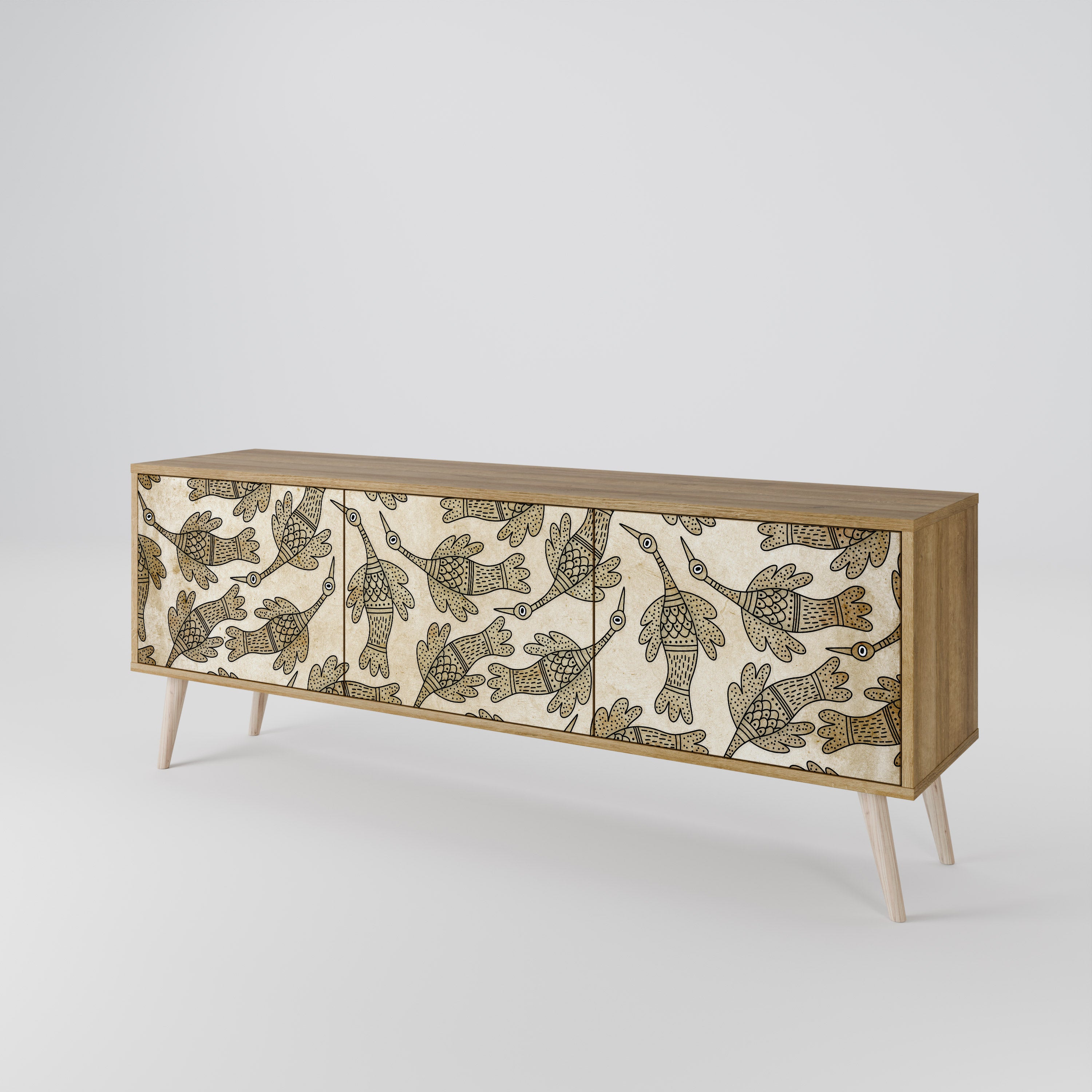 Mueble de TV ALMONDINE SONGBIRD de 3 puertas con efecto roble