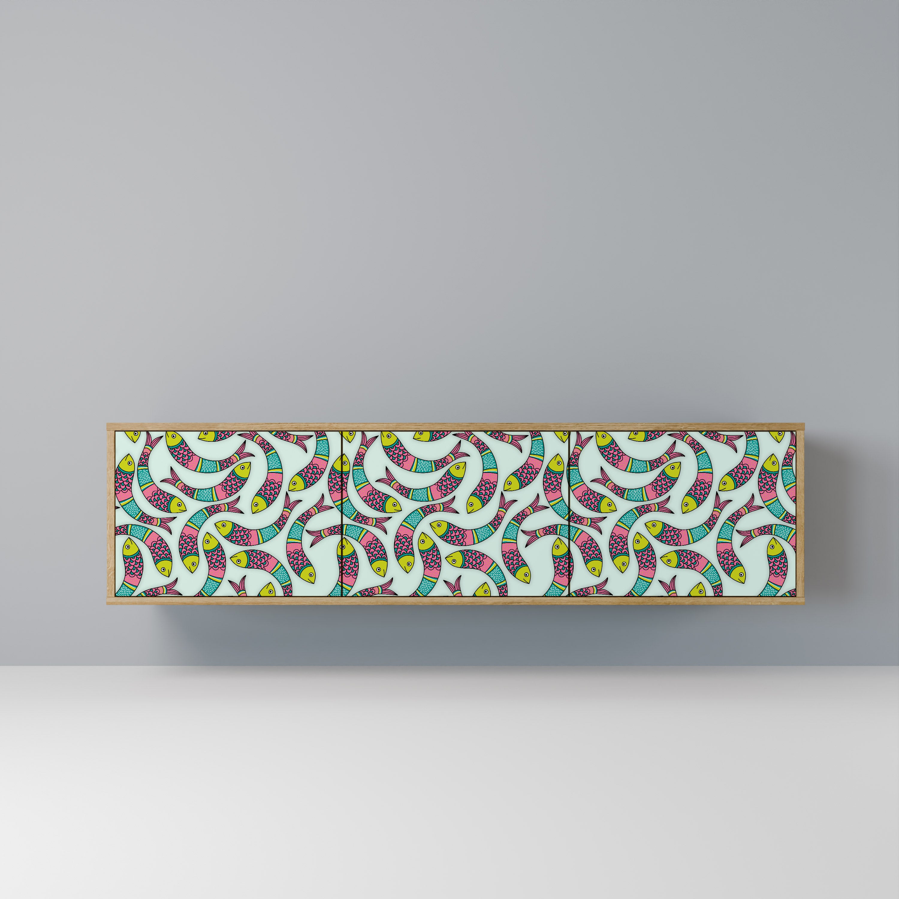 Mueble de TV de 3 puertas INDIAN FISH con efecto roble