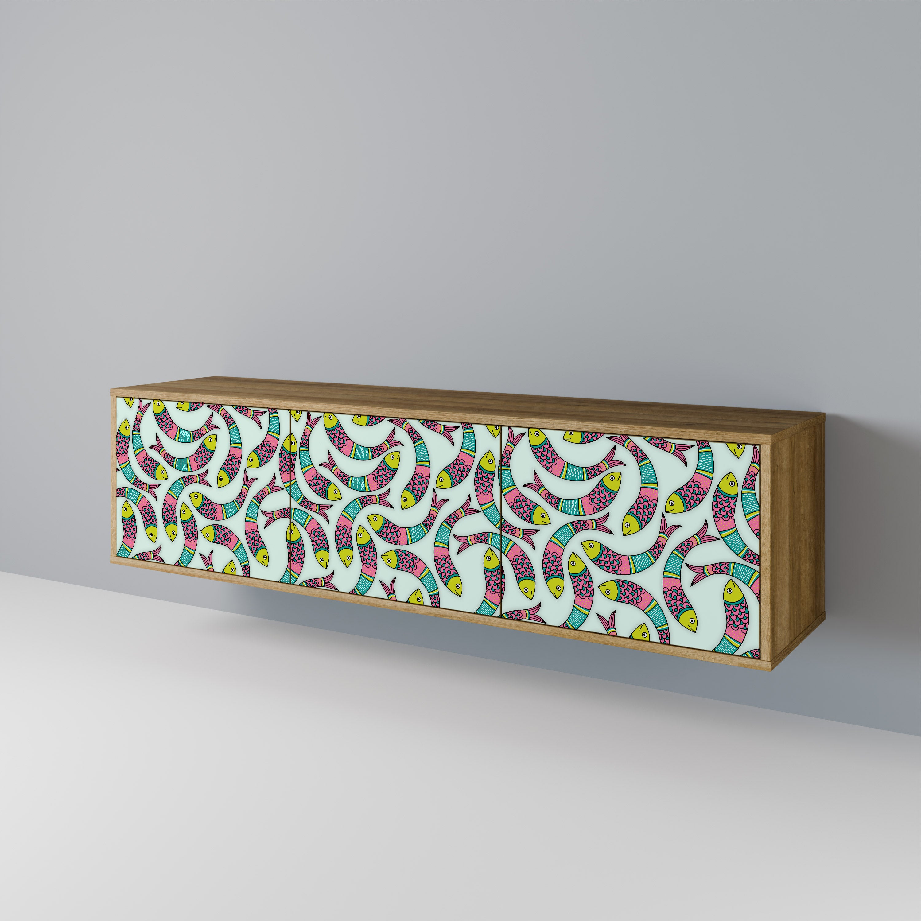 Mueble de TV de 3 puertas INDIAN FISH con efecto roble