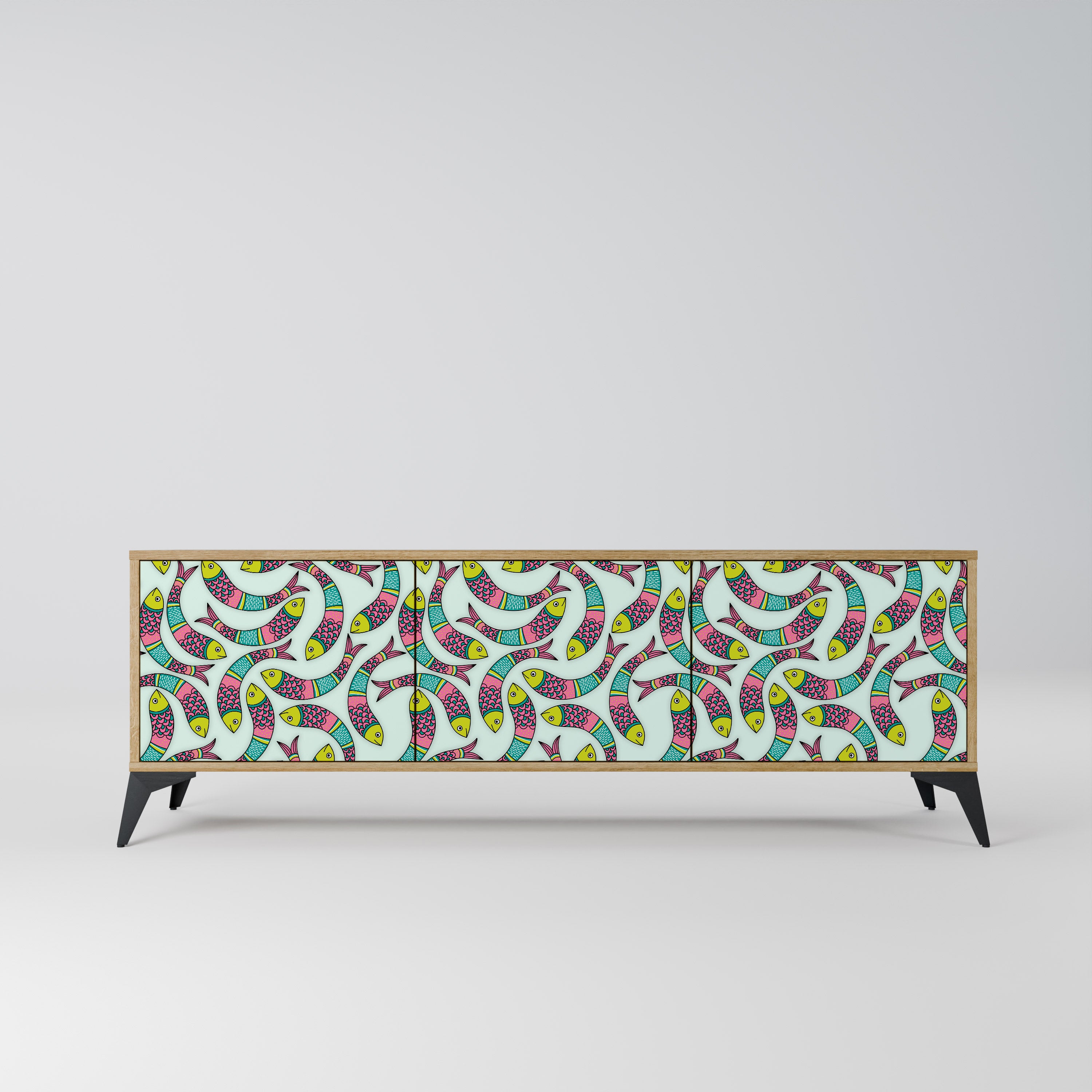 Mueble de TV de 3 puertas INDIAN FISH con efecto roble