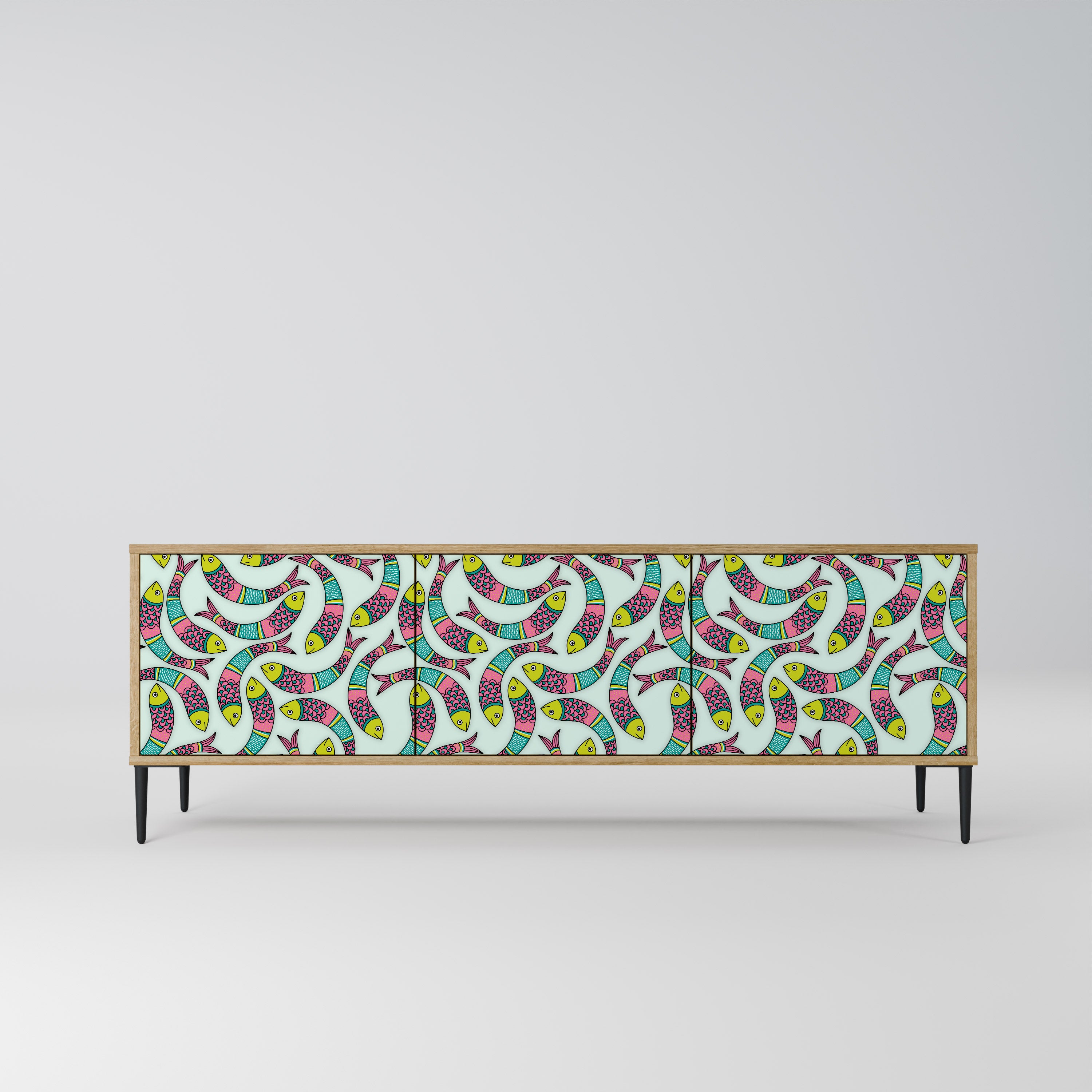 Mueble de TV de 3 puertas INDIAN FISH con efecto roble