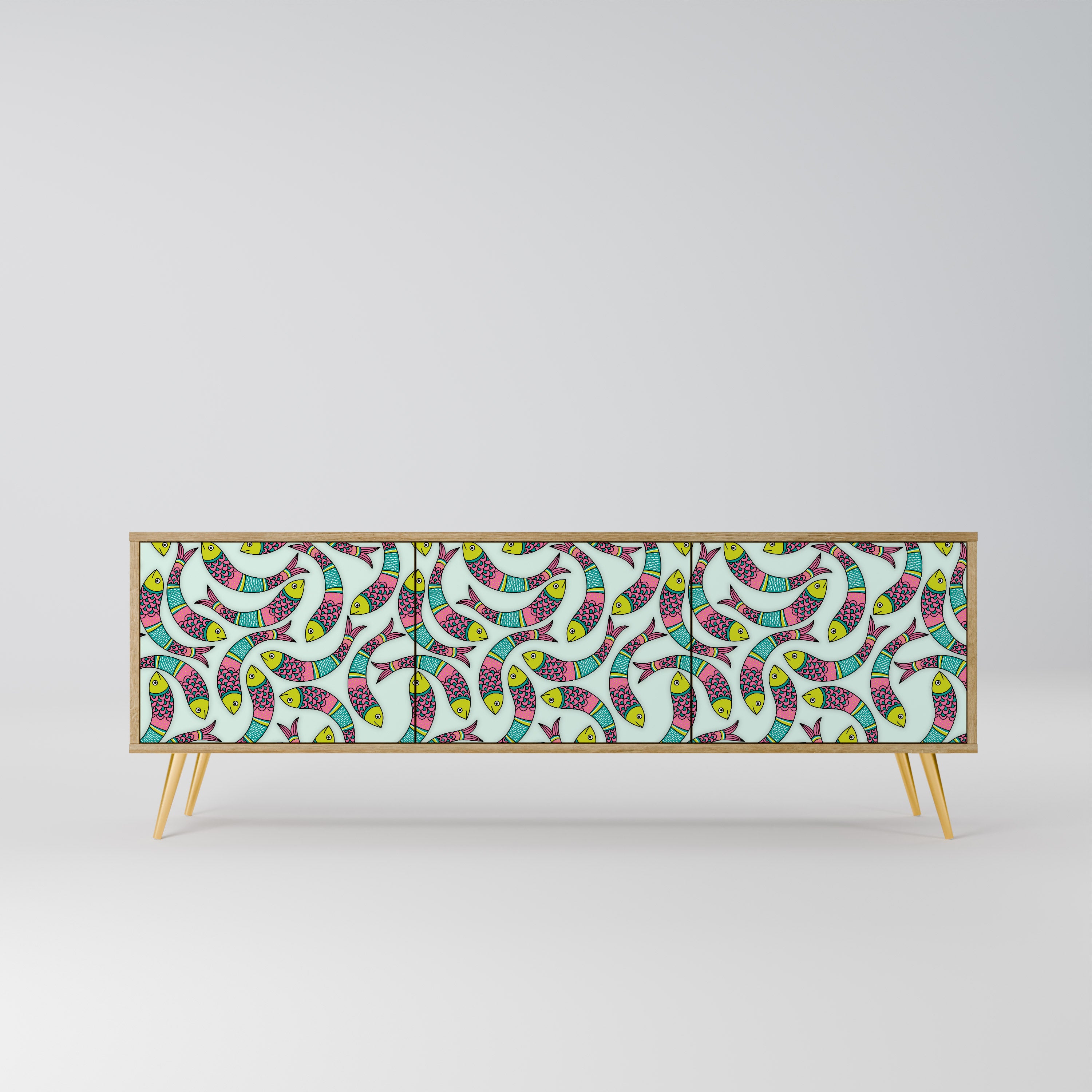 Mueble de TV de 3 puertas INDIAN FISH con efecto roble