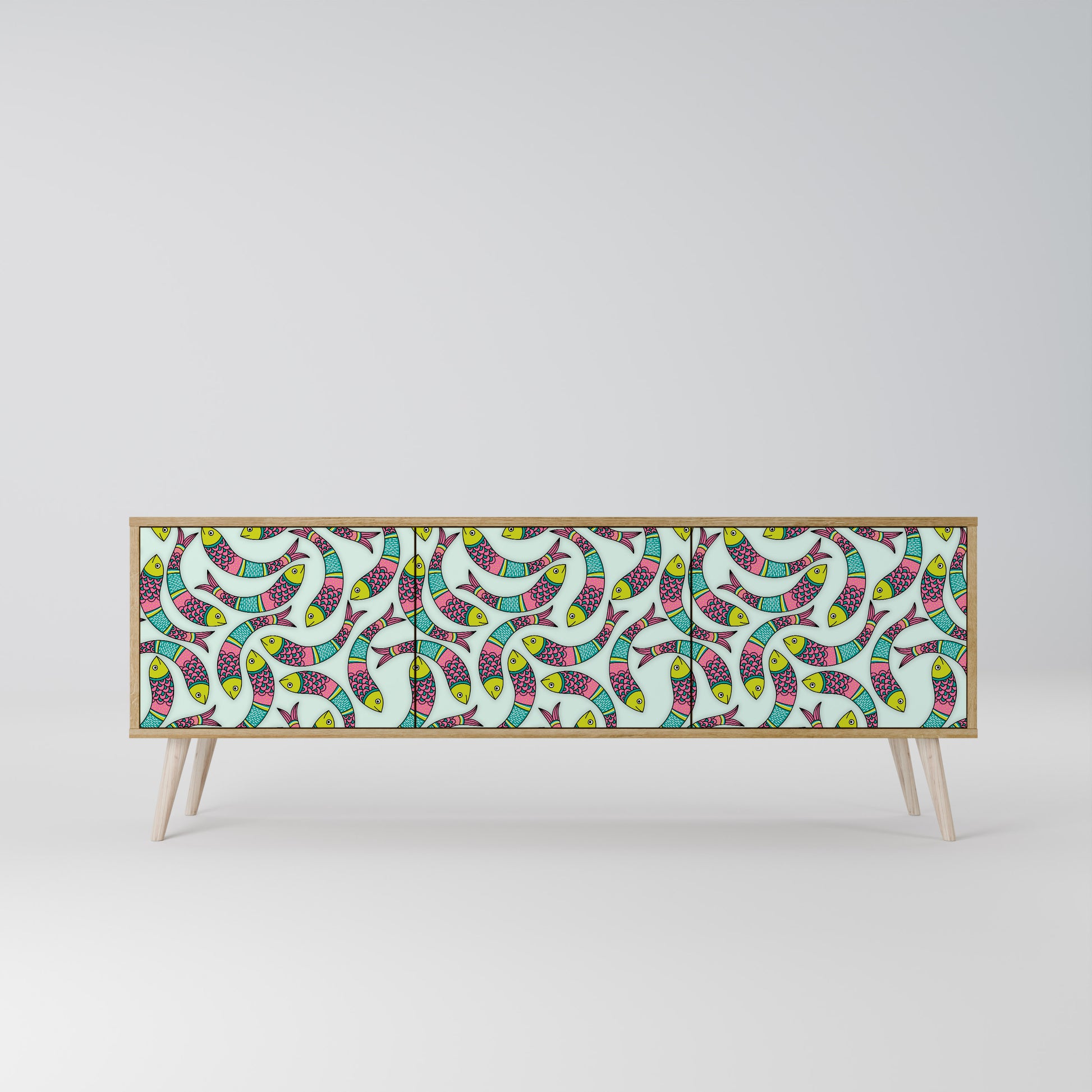 Mueble de TV de 3 puertas INDIAN FISH con efecto roble