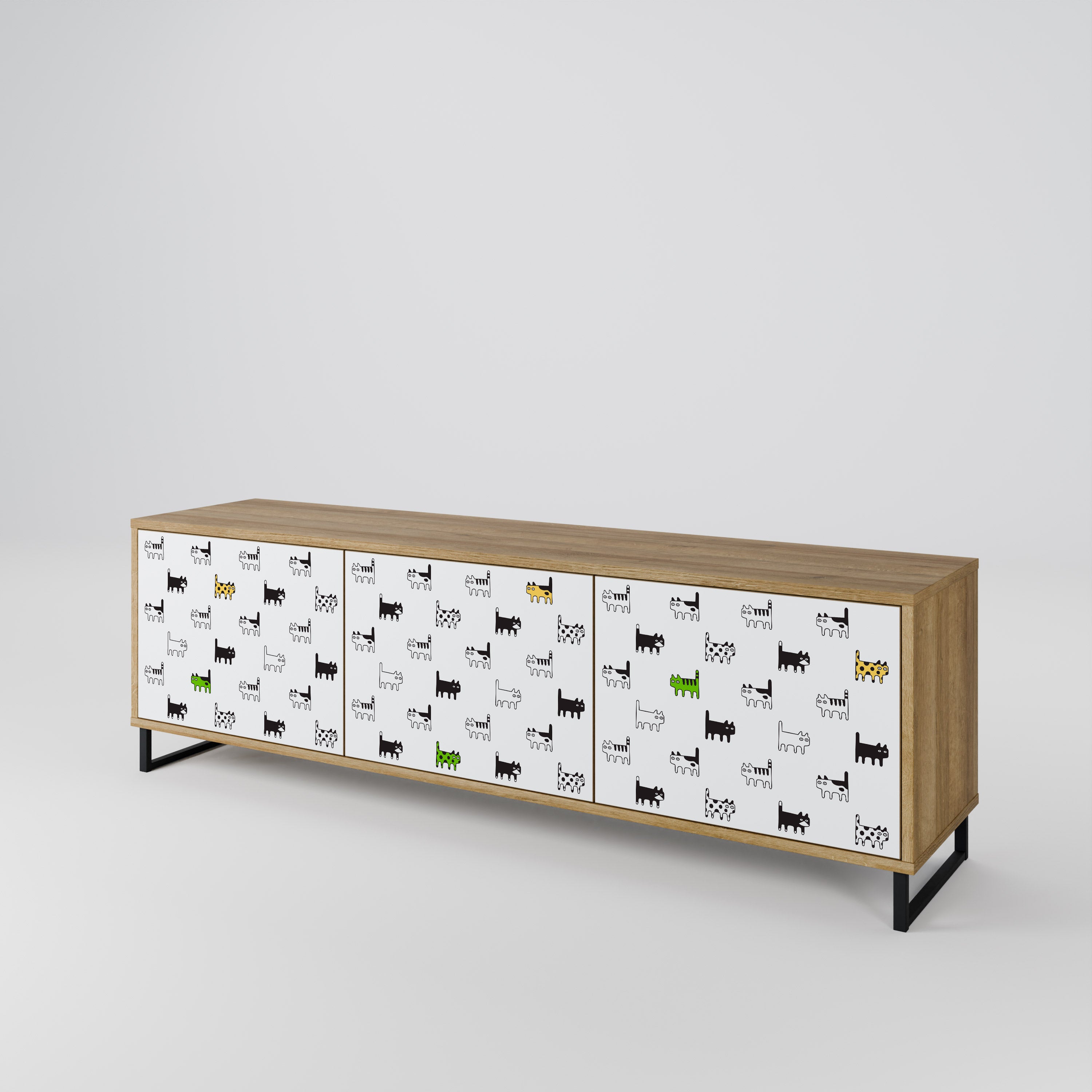 Mueble de TV de 3 puertas CATS COMPILATION en efecto roble