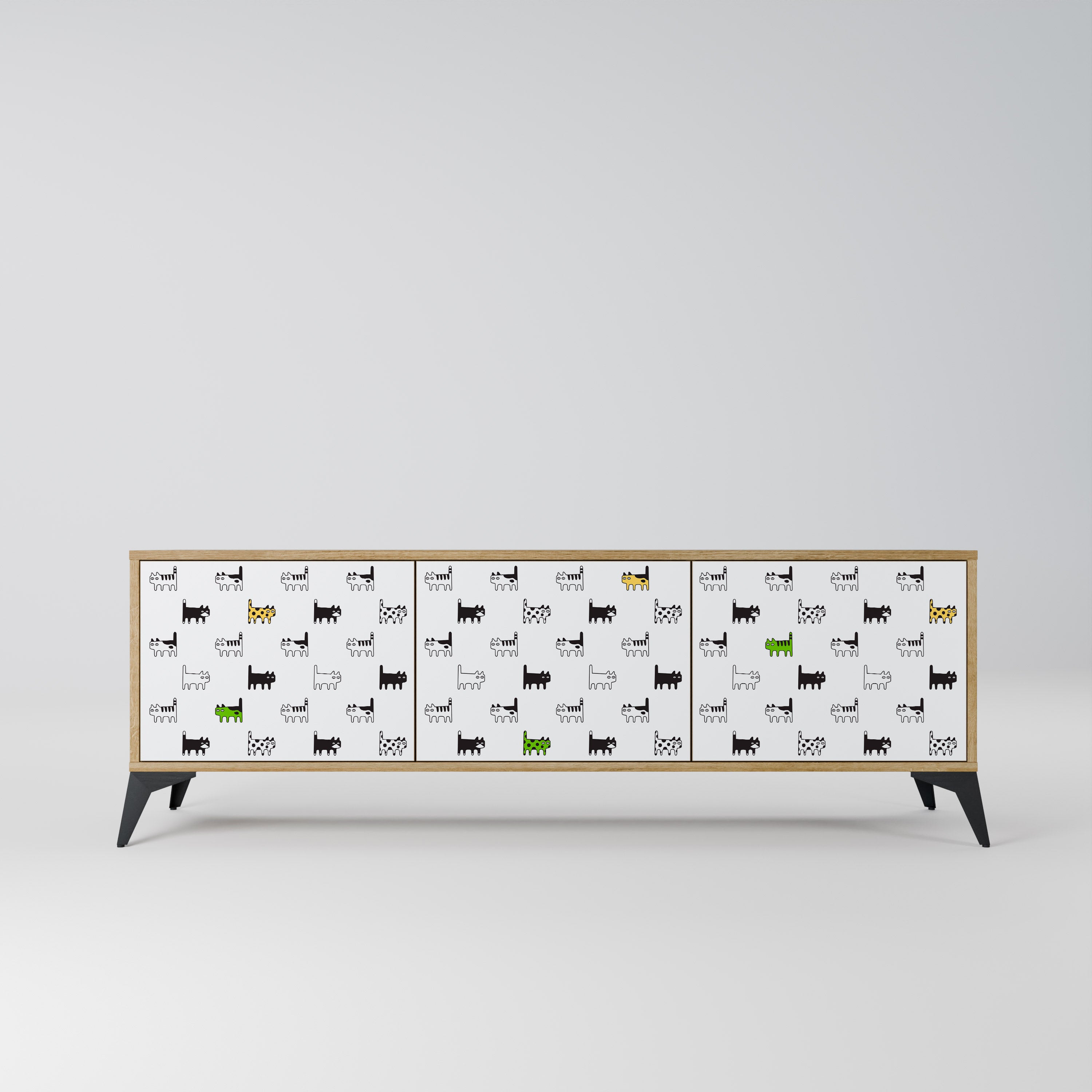 Mueble de TV de 3 puertas CATS COMPILATION en efecto roble