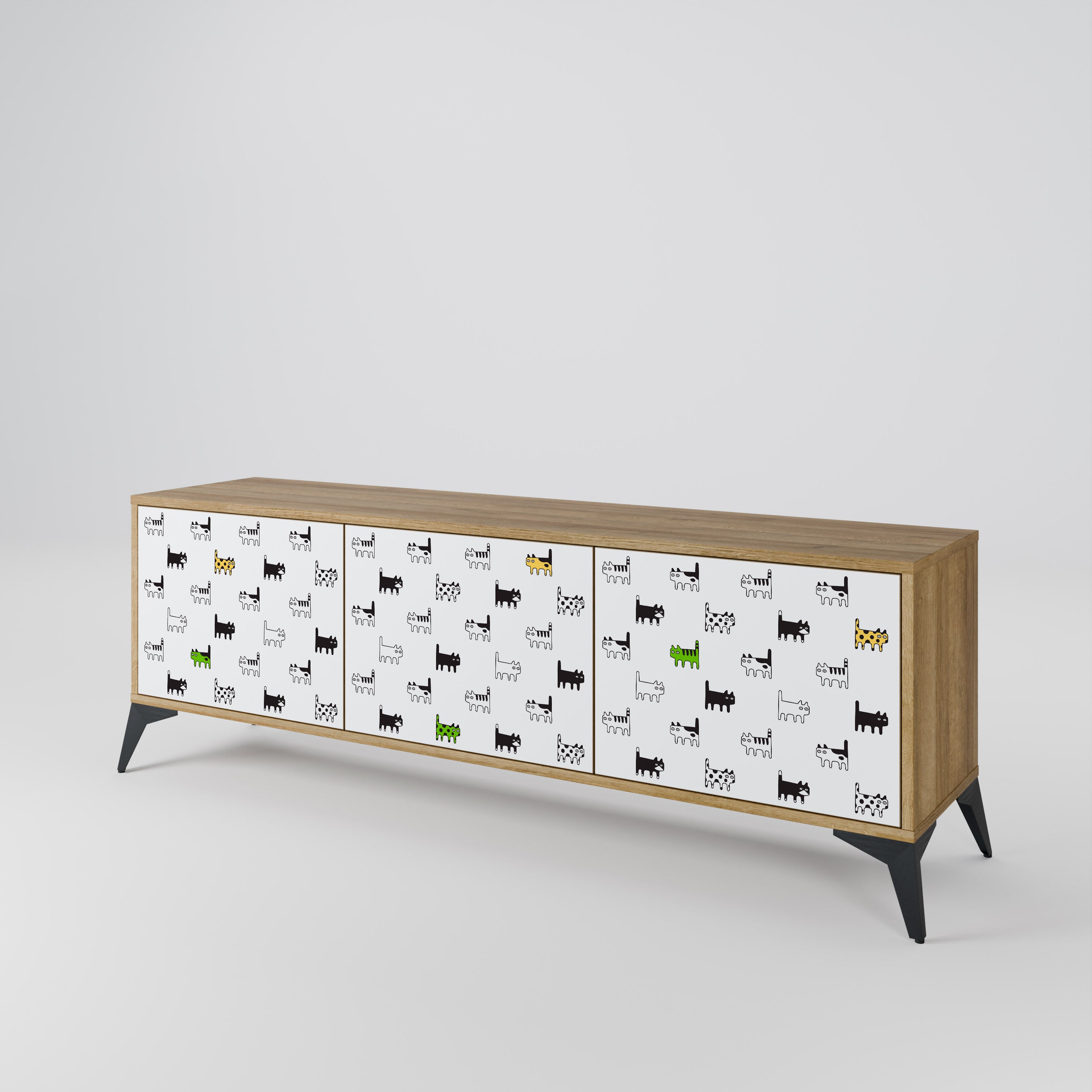 Mueble de TV de 3 puertas CATS COMPILATION en efecto roble