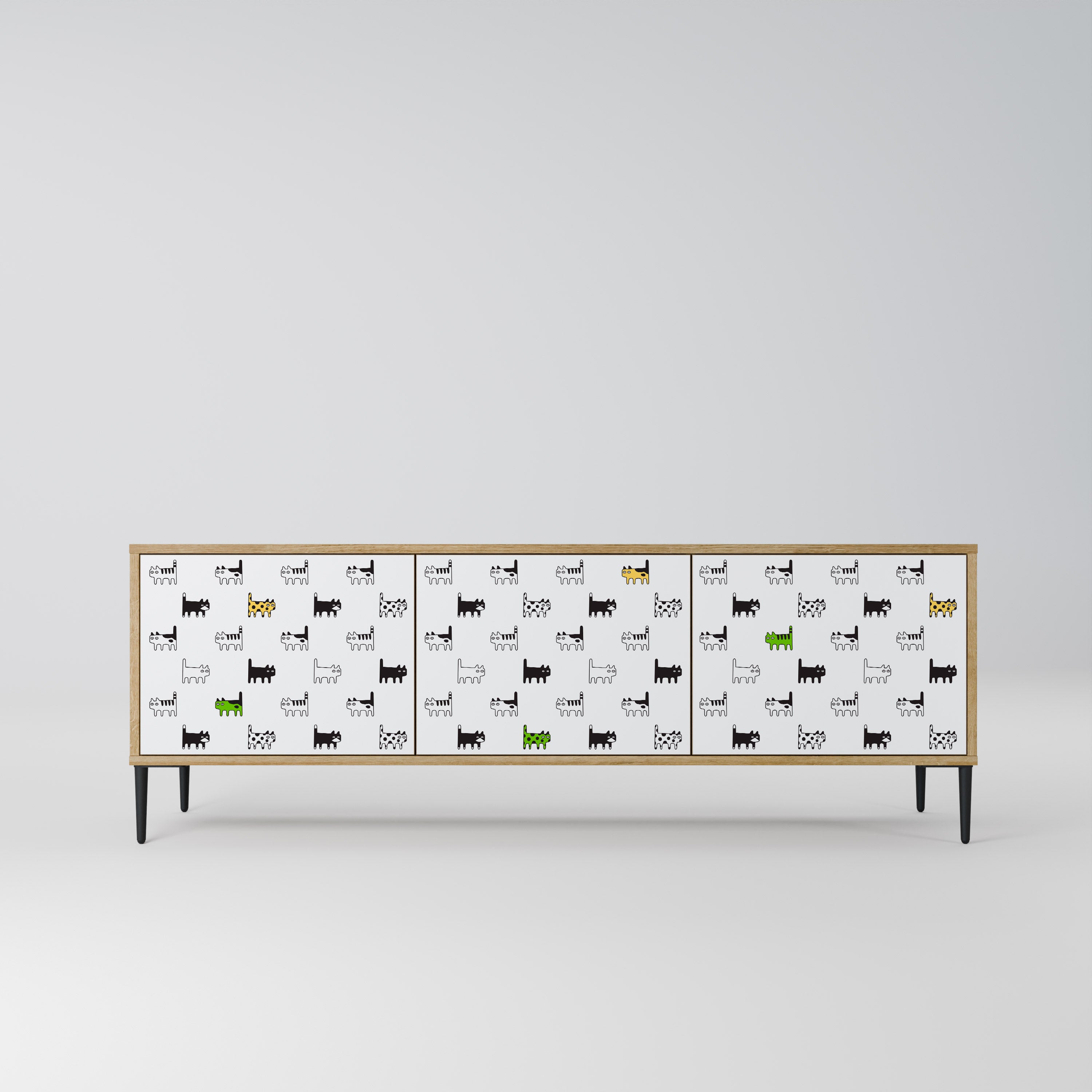 Mueble de TV de 3 puertas CATS COMPILATION en efecto roble