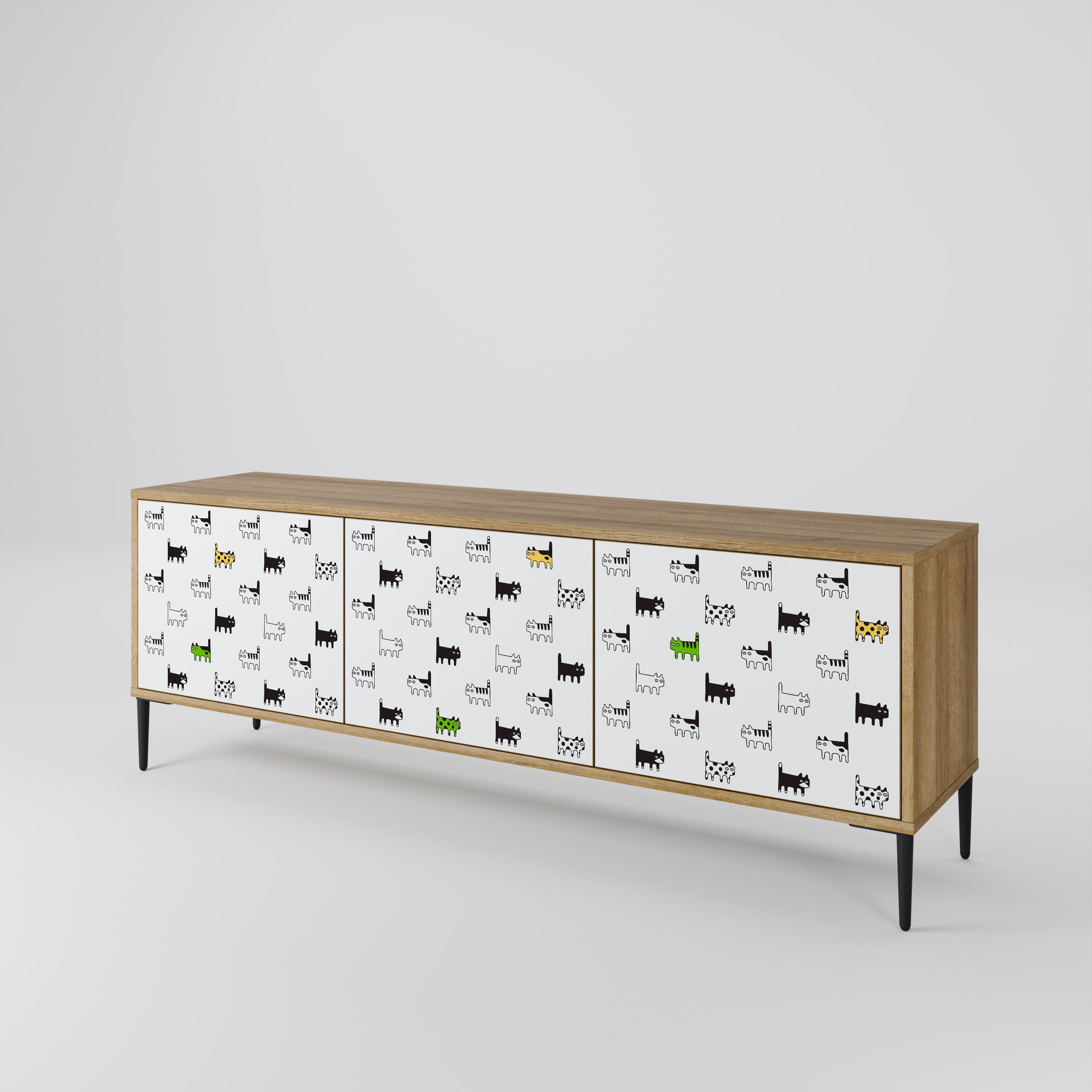 Mueble de TV de 3 puertas CATS COMPILATION en efecto roble