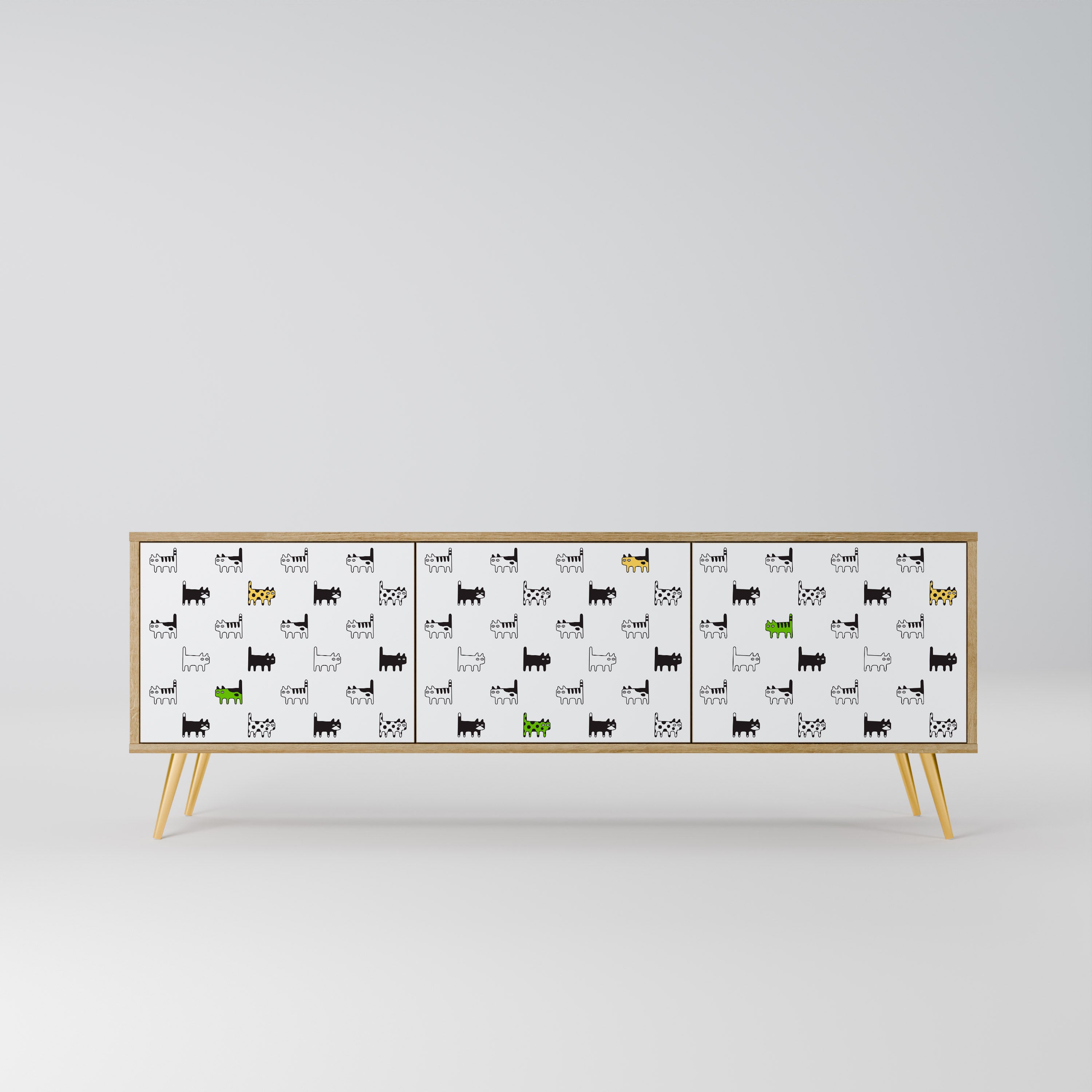 Mueble de TV de 3 puertas CATS COMPILATION en efecto roble