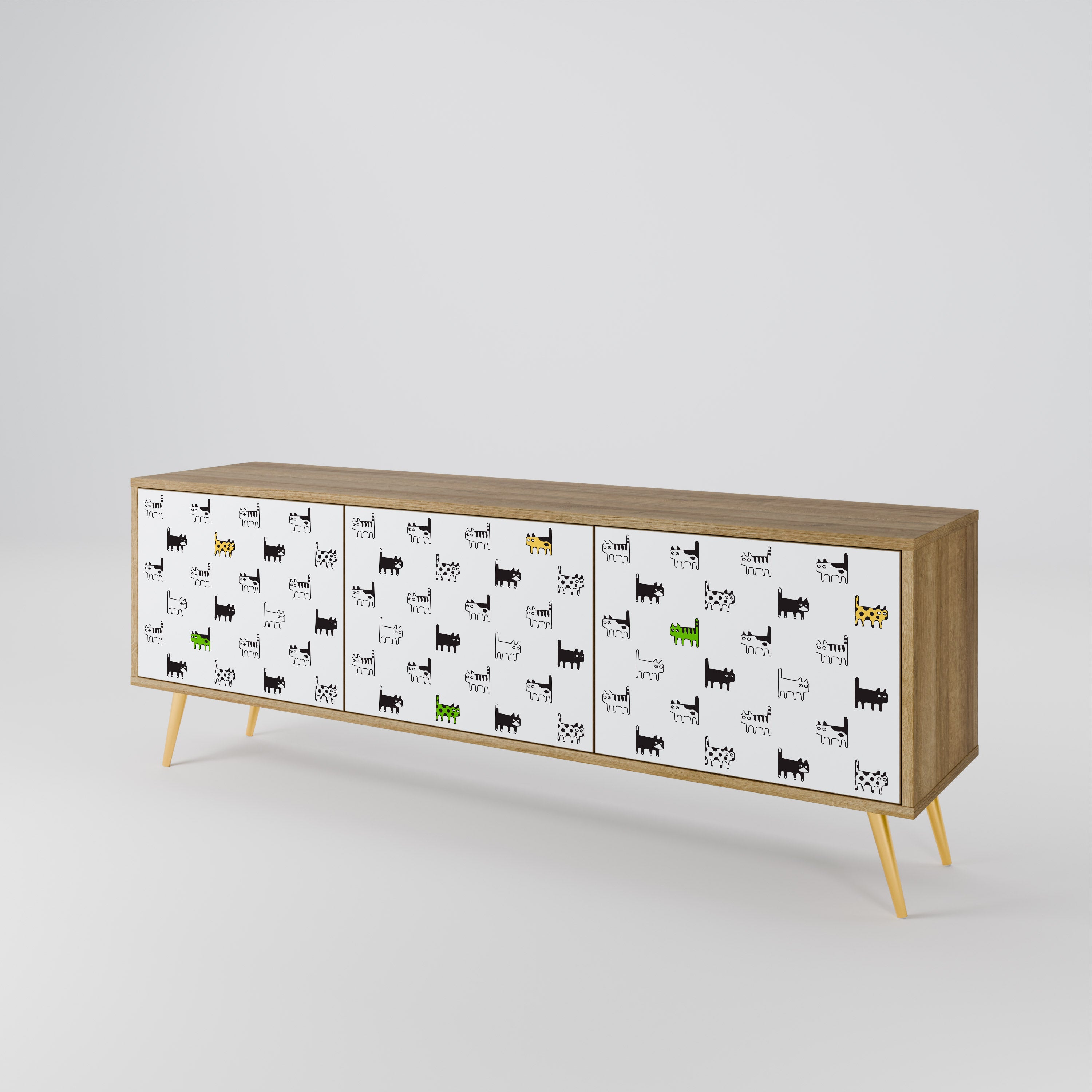 Mueble de TV de 3 puertas CATS COMPILATION en efecto roble