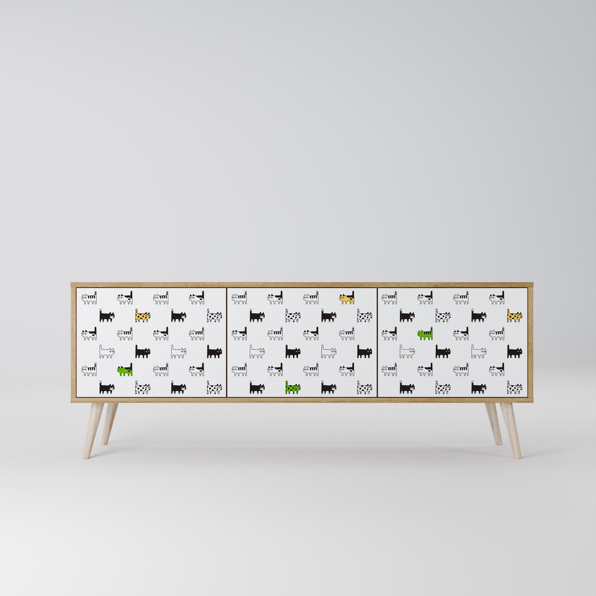 Mueble de TV de 3 puertas CATS COMPILATION en efecto roble