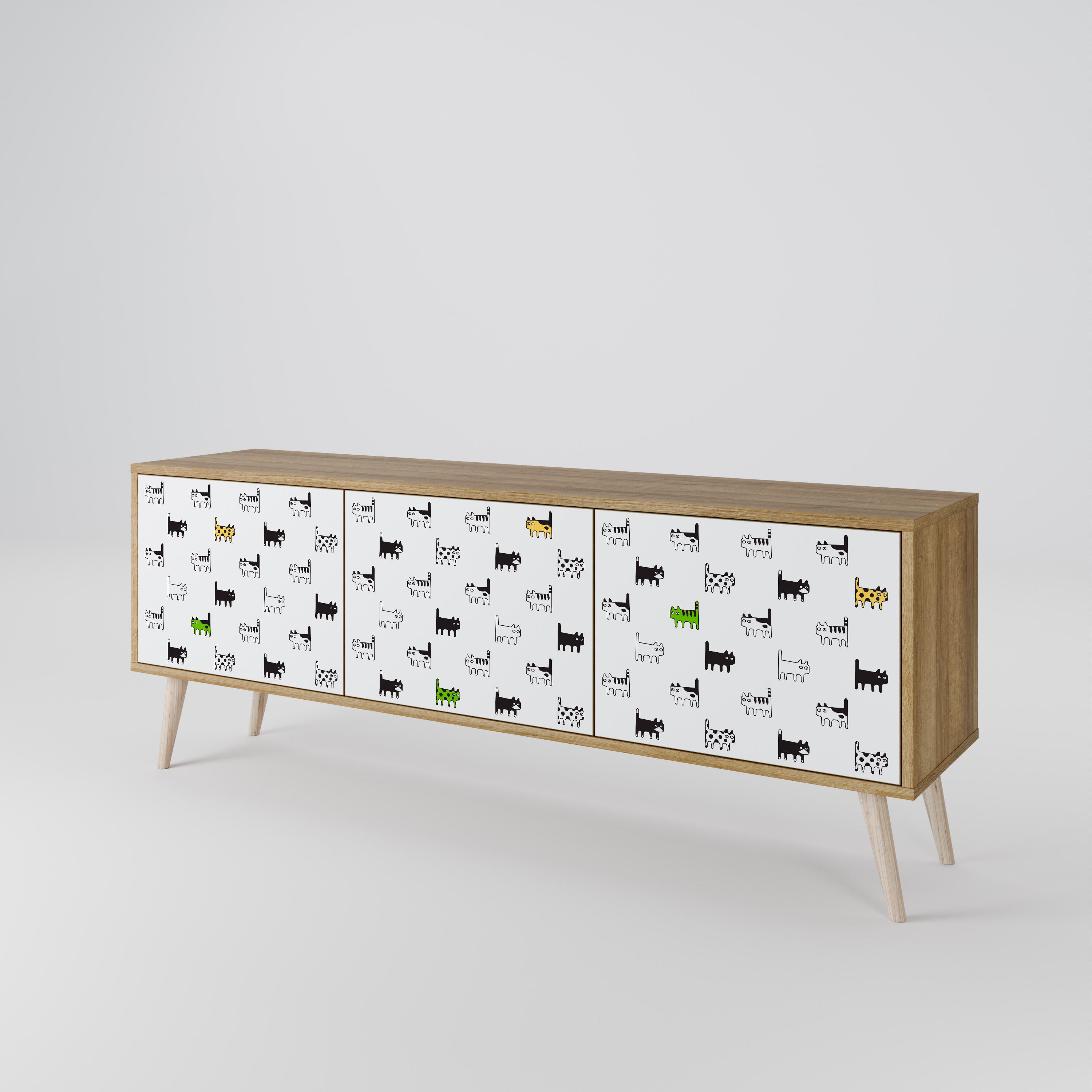 Mueble de TV de 3 puertas CATS COMPILATION en efecto roble